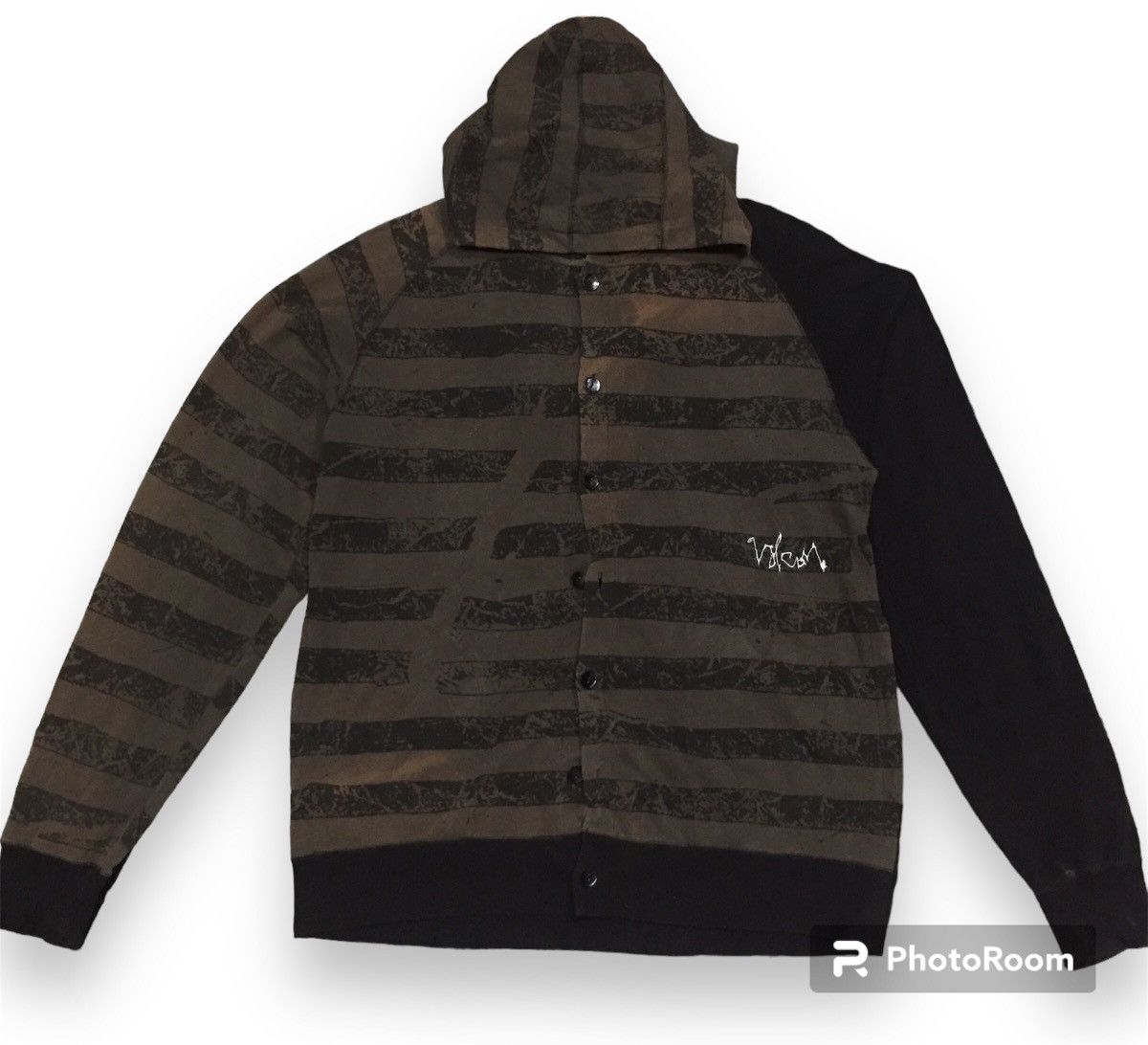 VOLCOM BROWN STRIPED ZIPPER HODDIE