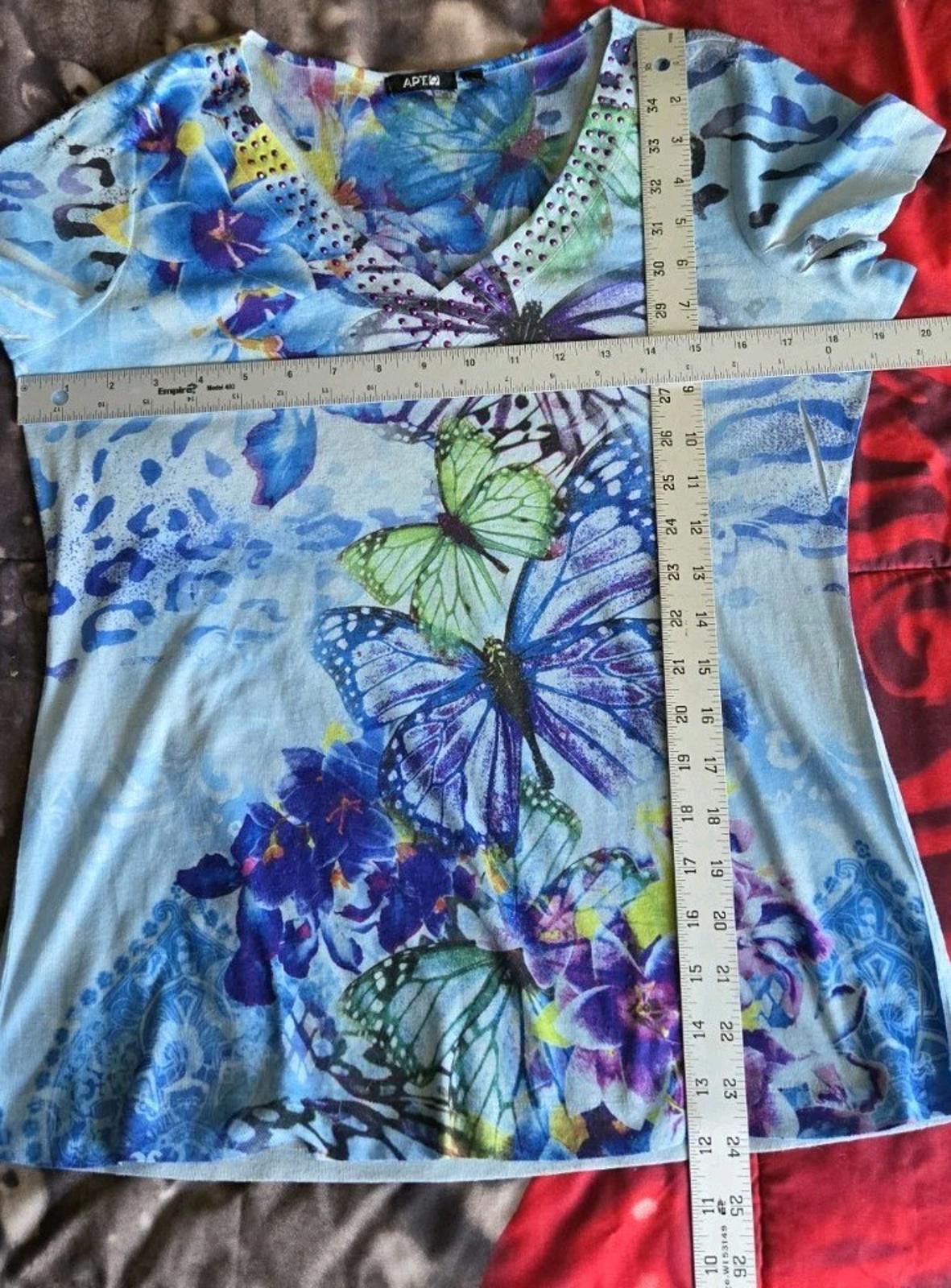 Apt. 9 APT. 9 Colorful Blue Green Butterfly Floral Print Blouse Top Size L / US 10 / IT 46 - 12 Thumbnail