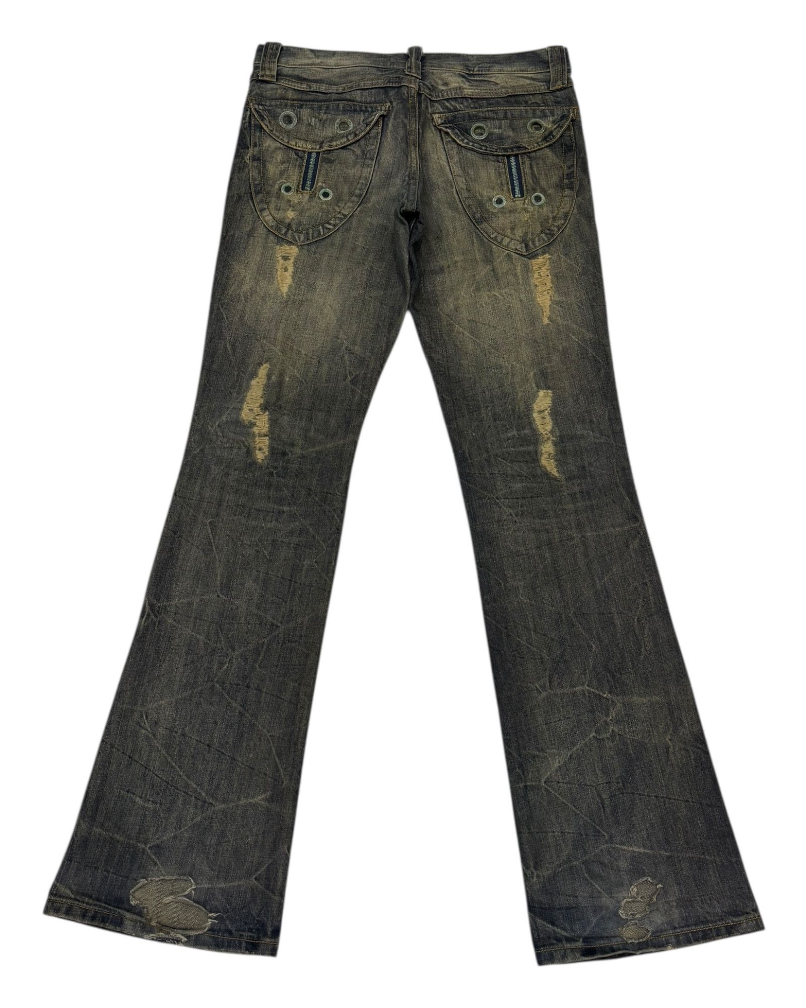 14th Addiction × KMRii × semanticdesign SEMANTIC DESIGN RUSTY MUD WASH FLARE JEAN DISTRESSED DENIM Size US 33 - 2 Thumbnail