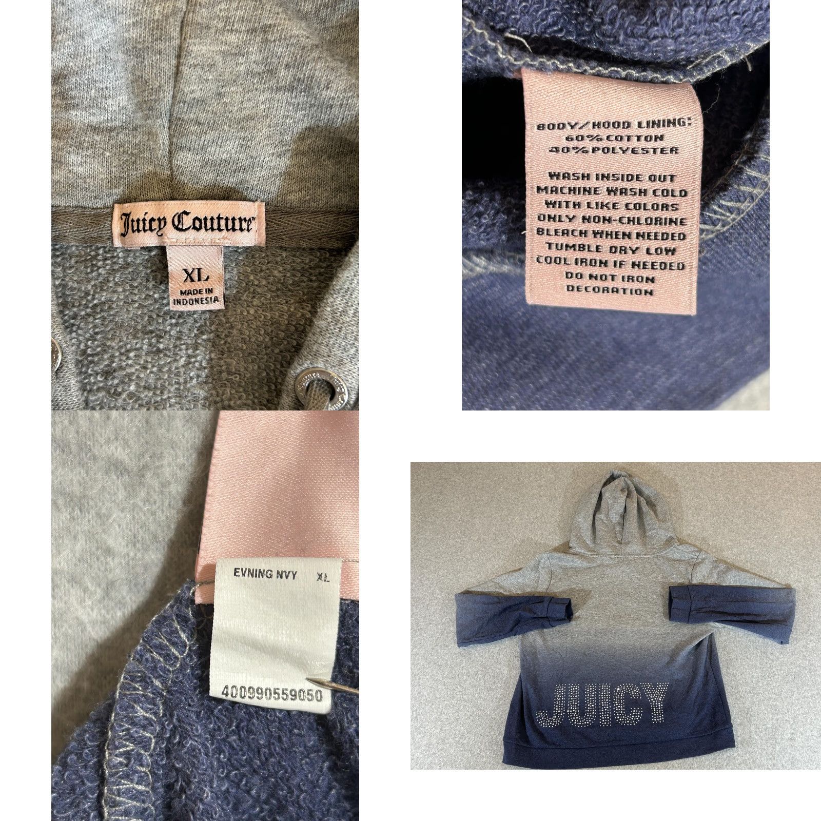 Juicy Couture Juicy Couture Womens XL Blue Ombre Rhinestone Zip Terry Hoodie Bling Jacket Full Zip Pockets N/A – (Note: Original title did not include N/A; omit) Size XL / US 12-14 / IT 48-50 - 8 Thumbnail