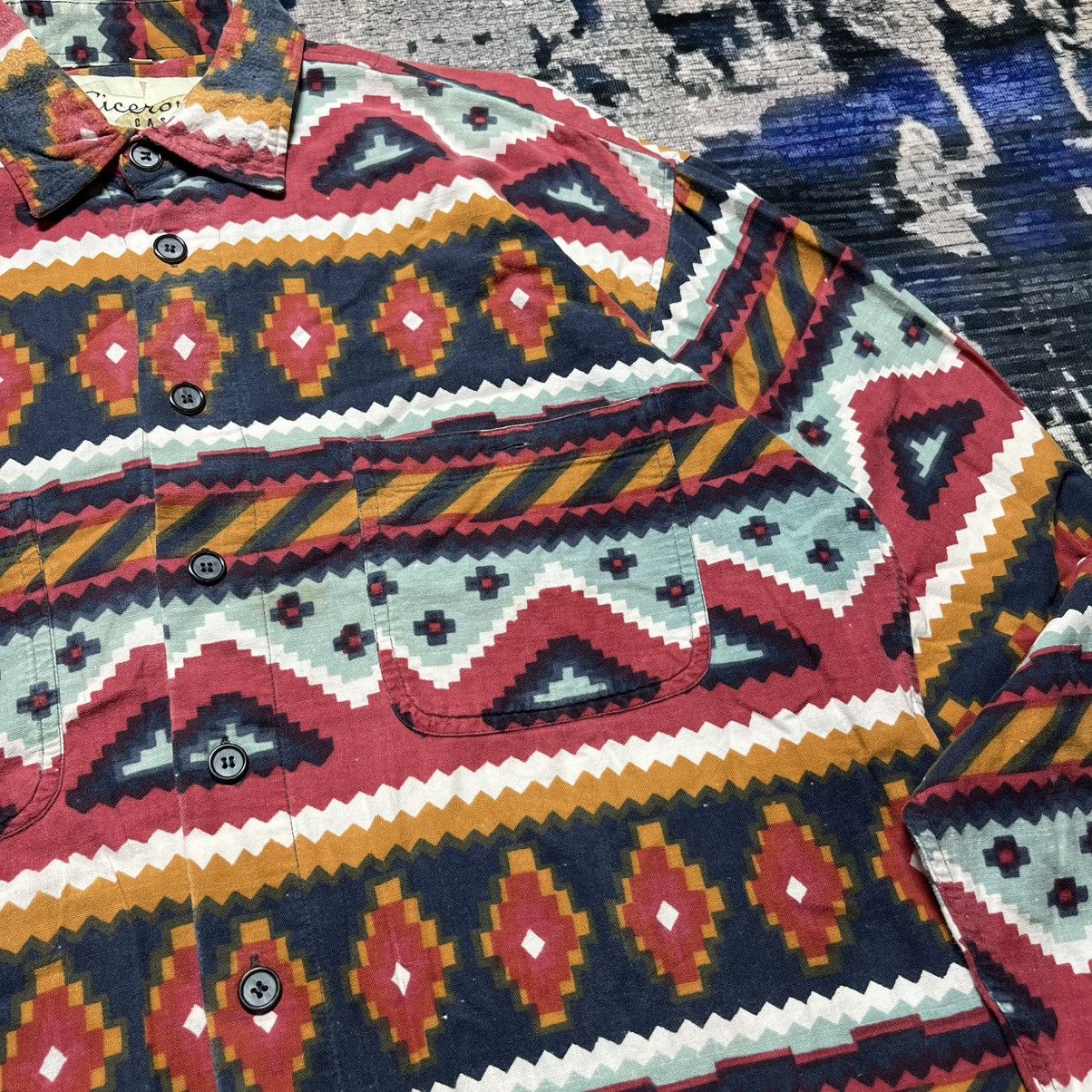 Vintage Native Navajo Shirt Button Up Long Sleeve 90s