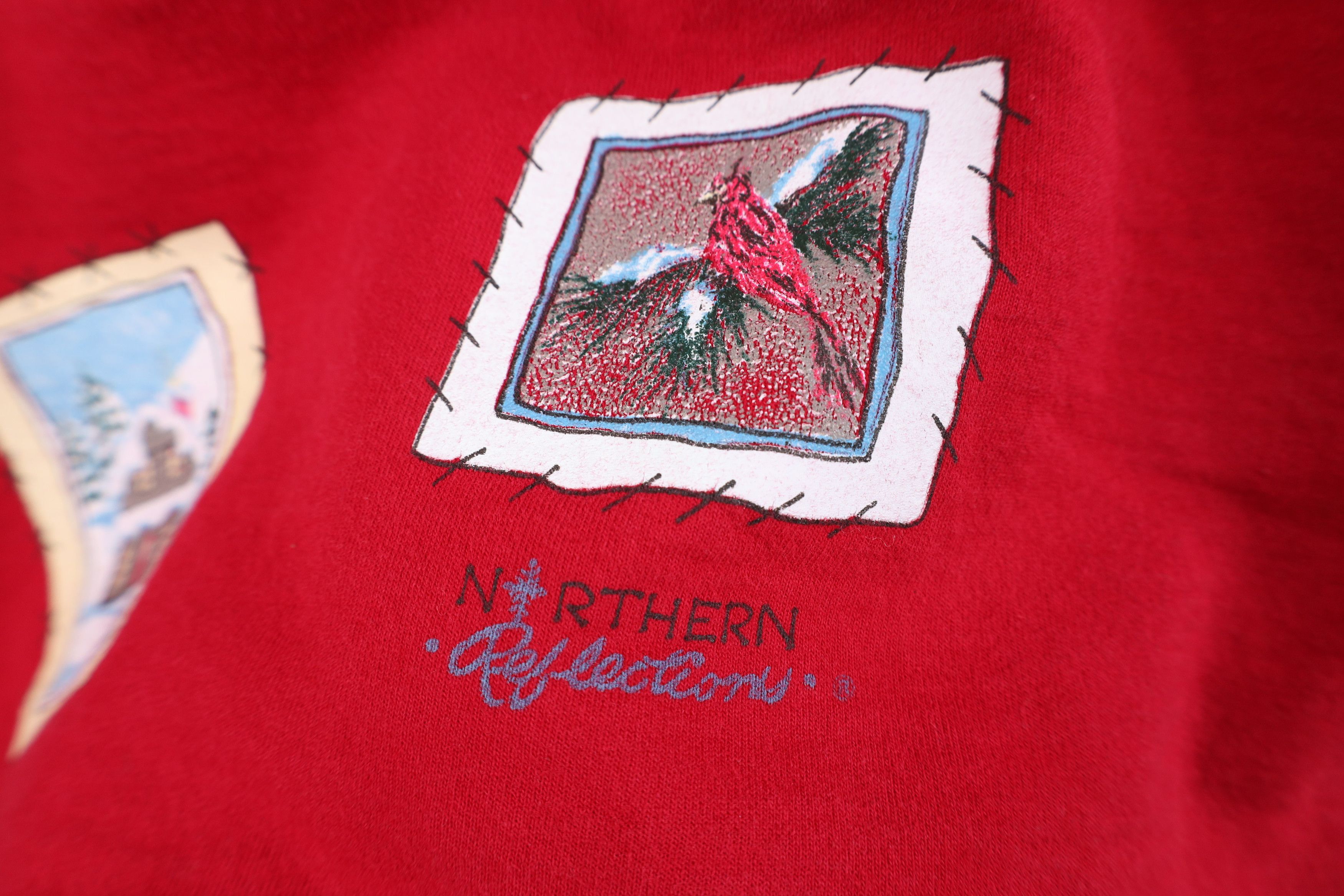 Vintage Vintage 90s Oversized Winter Stamp Turtleneck Sweatshirt Red Size M / US 6-8 / IT 42-44 - 9 Thumbnail