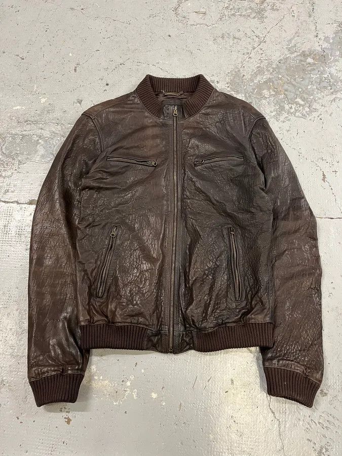 2000s Dolce & Gabbana Scars Brown Leather Jacket