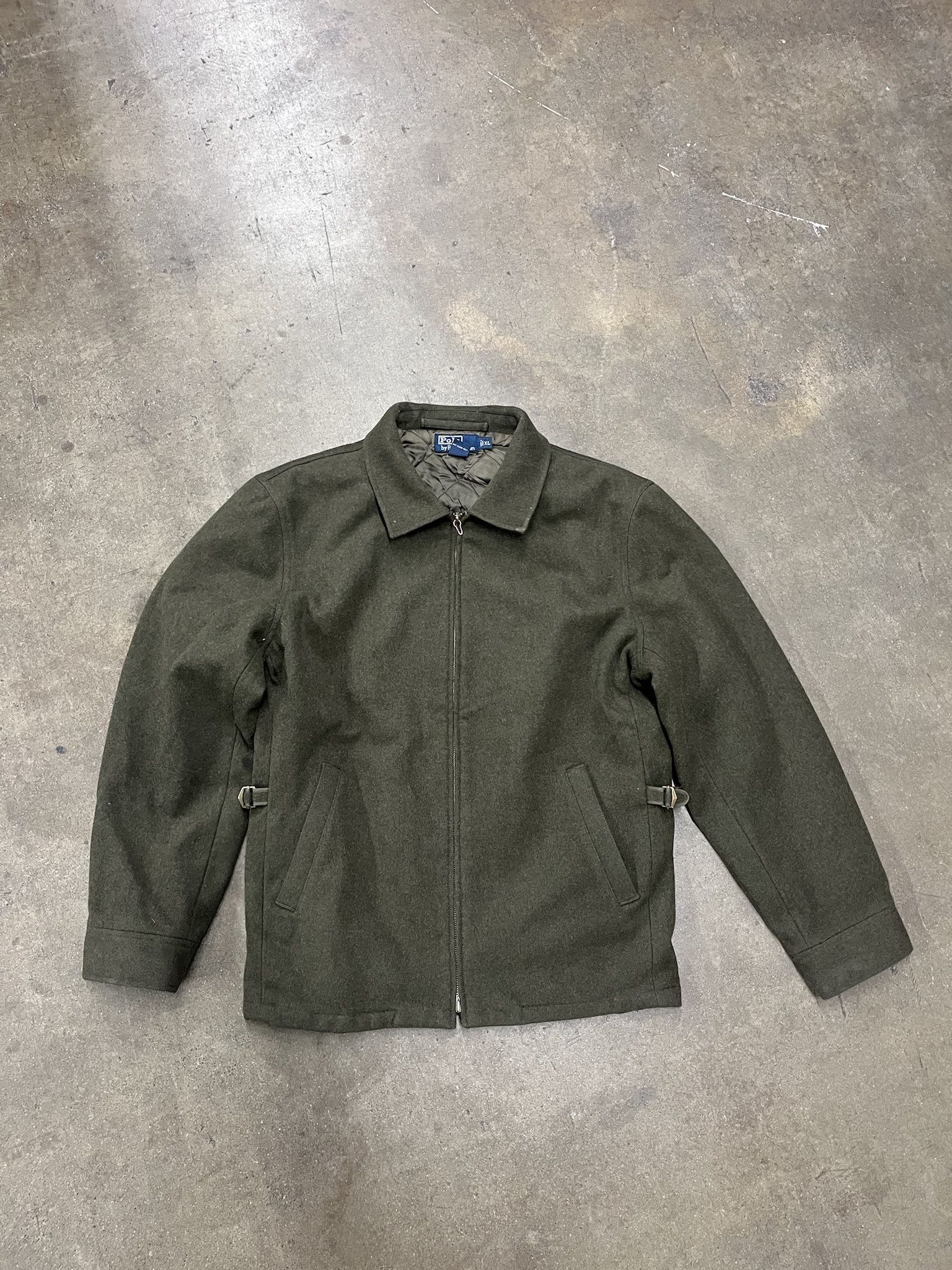 Vintage 1990s Polo Ralph Lauren Olive Wool Zip Jacket Size XL