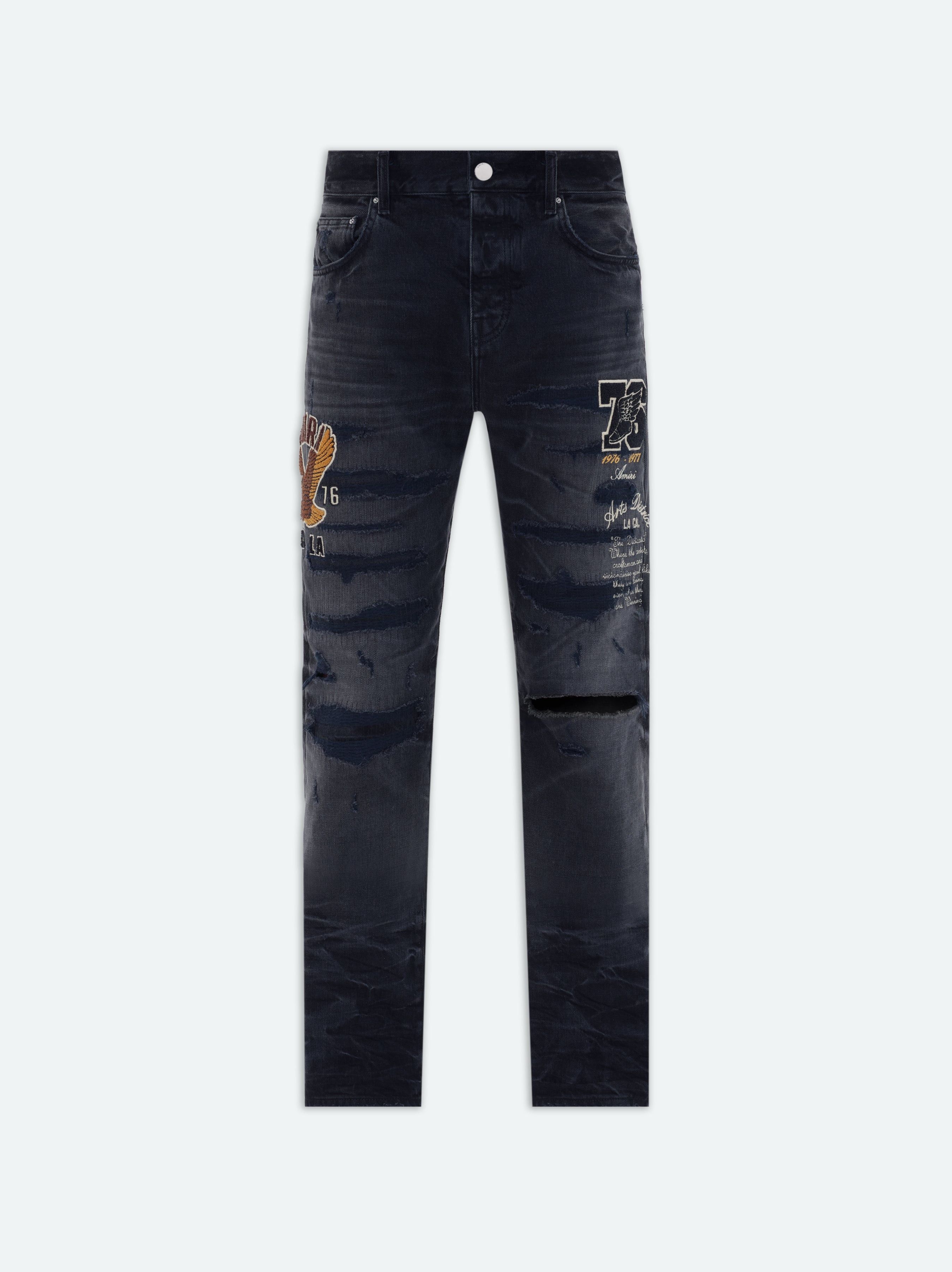 oc11z0225 Varsity Eagle Logo Straight Jeans in Black