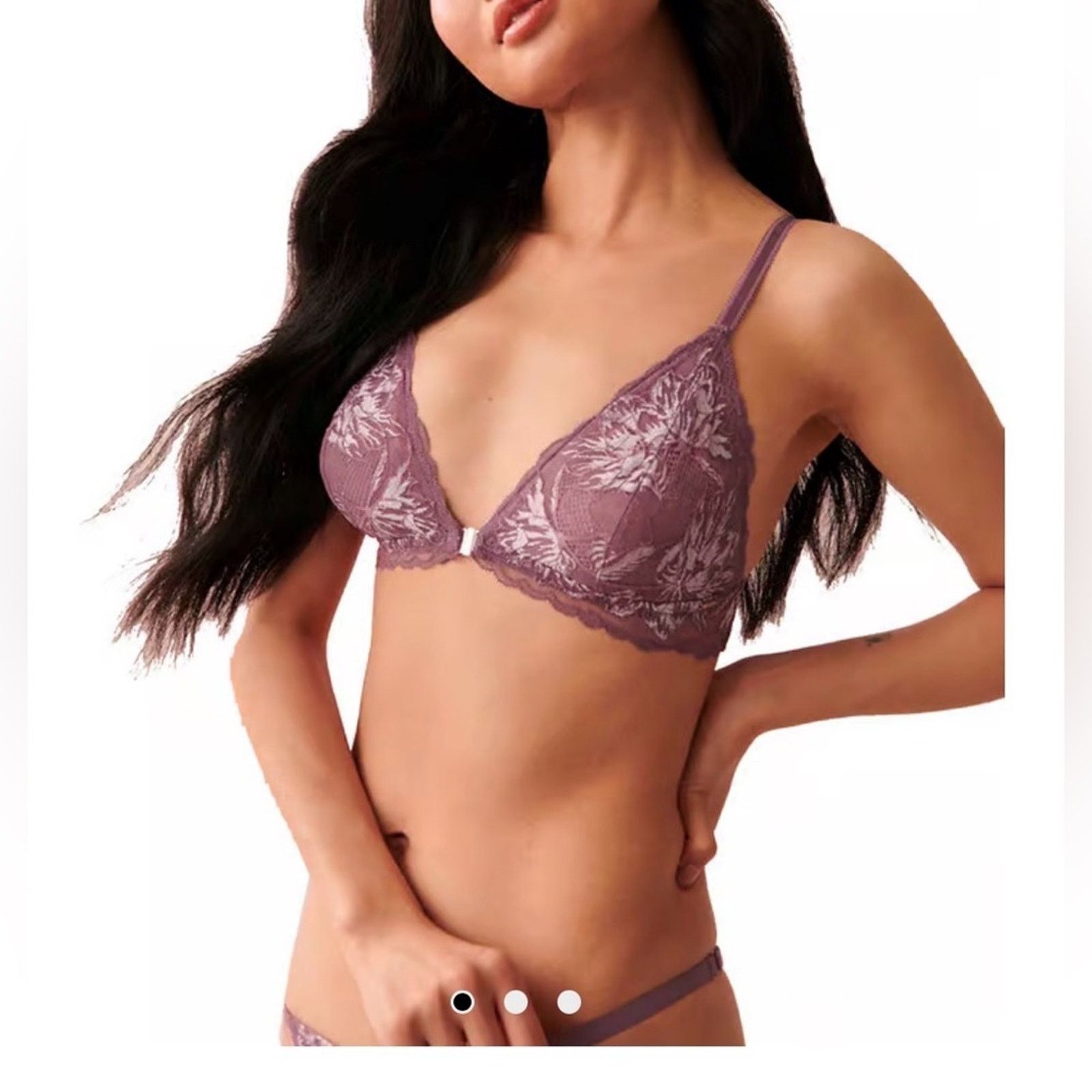 Other Lace Triangle Bralette & Thong Set — Dusty Mauve size S Size ONE SIZE - 3 Thumbnail