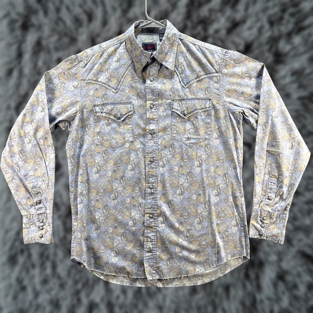 Roper VINTAGE Roper Shirt Mens Medium Blue Gold Paisley Western Pearl Snap Long Sleeve Size US M / EU 48-50 / 2 - 1 Thumbnail