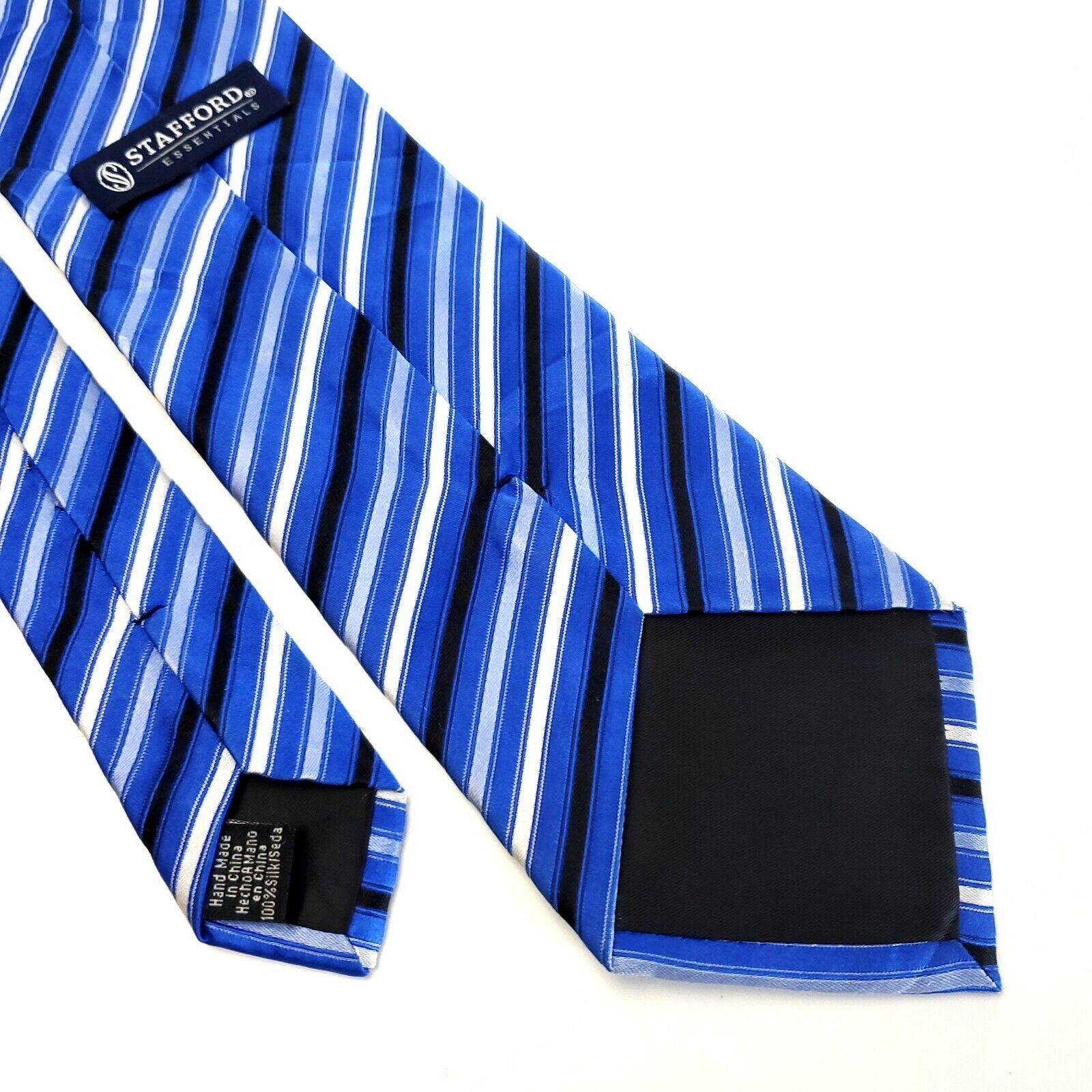 Stafford Stafford Essentials Woven Blue White Striped Silk Tie Size ONE SIZE - 5 Thumbnail