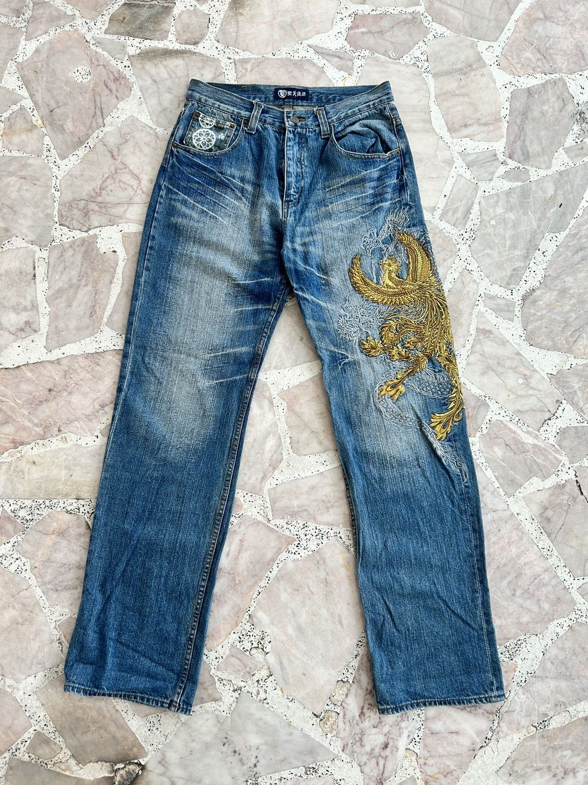 Japanese Brand Japan Denim Embroidered Gold Dragon Vintage Denim Size US 29 - 1 Thumbnail