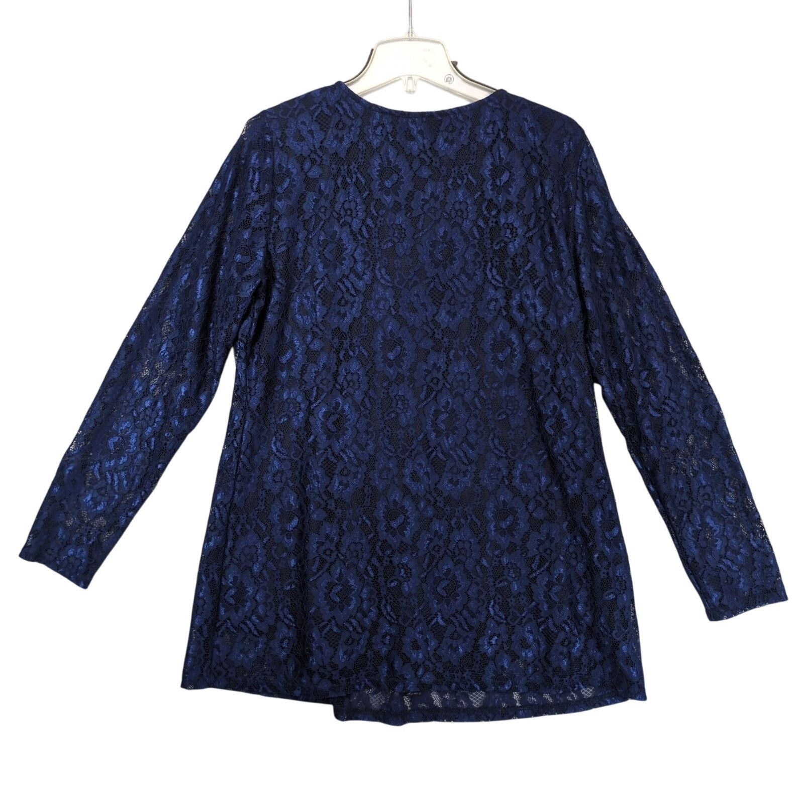 Other Outad Women's 2XL Navy Floral Lace Overlay Tunic Blouse Top Size XXL / US 16-18 / IT 52-54 - 3 Thumbnail