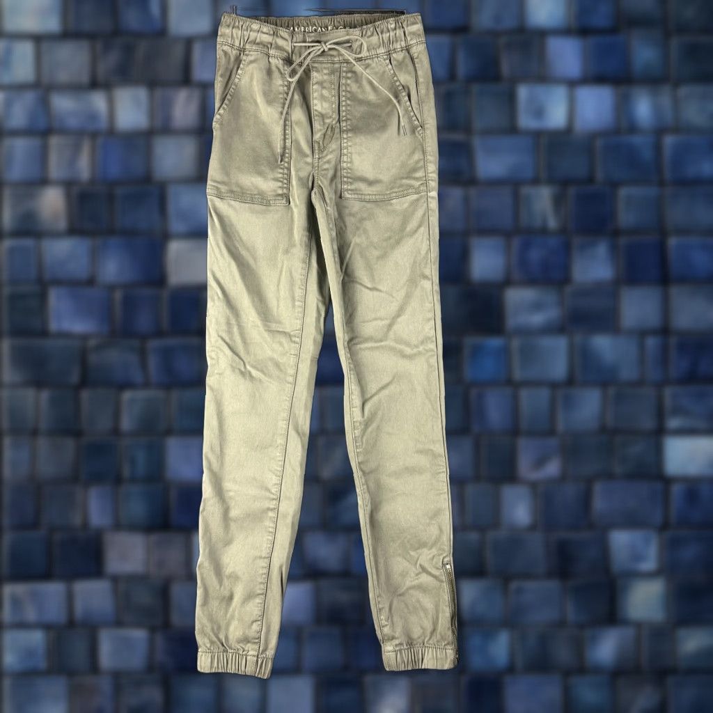 American Eagle Outfitters VINTAGE American Eagle Pants Womens 0 Khaki Green Cotton Stretch Tapered Leg Pockets Size 25" / US 0 / IT 36 - 1 Thumbnail