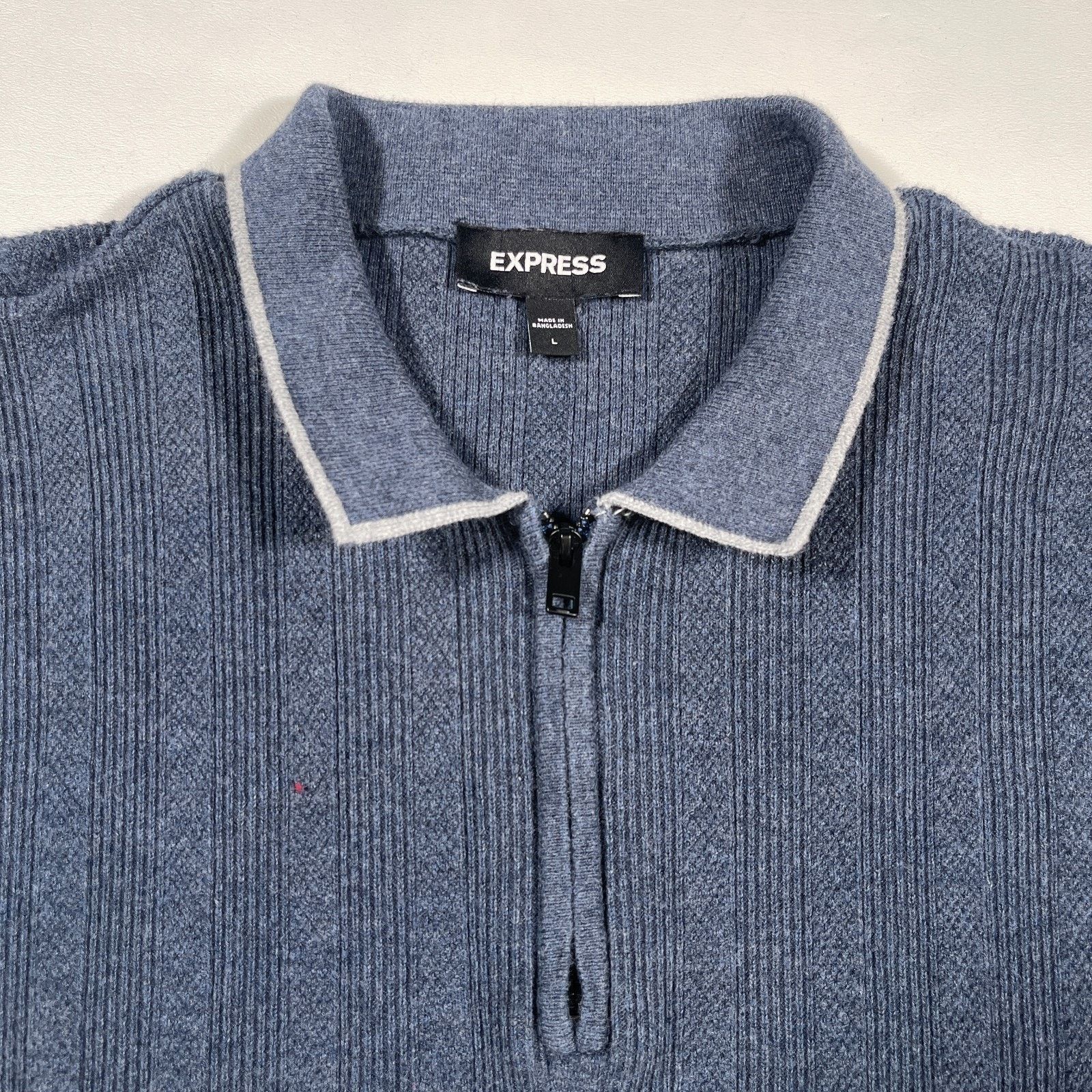 Express Express blue contrast texture knit quarter zip sweater shirt Size US L / EU 52-54 / 3 - 2 Thumbnail