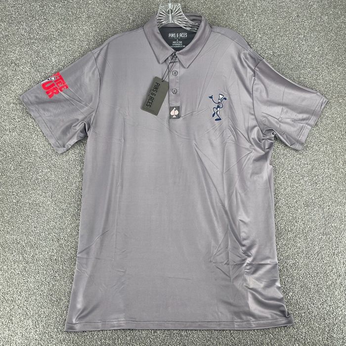 Vintage Pins & Aces Polo Shirt Adult Extra Large Gray Golf Performance