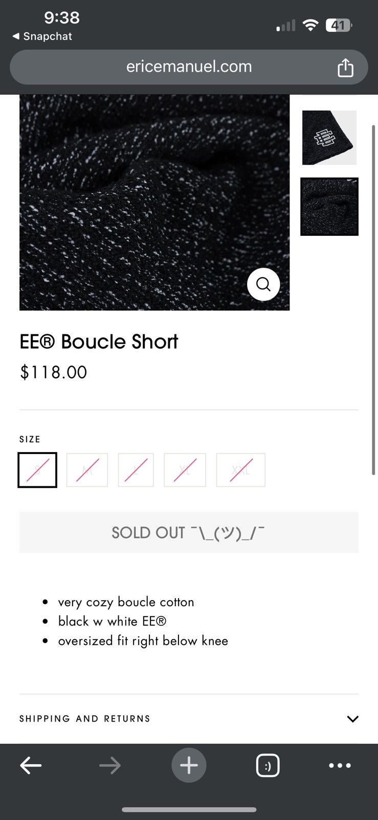Eric Emanuel Eric Emanuel Black Boucle Limited Release Shorts Medium Size US 30 / EU 46 - 5 Thumbnail
