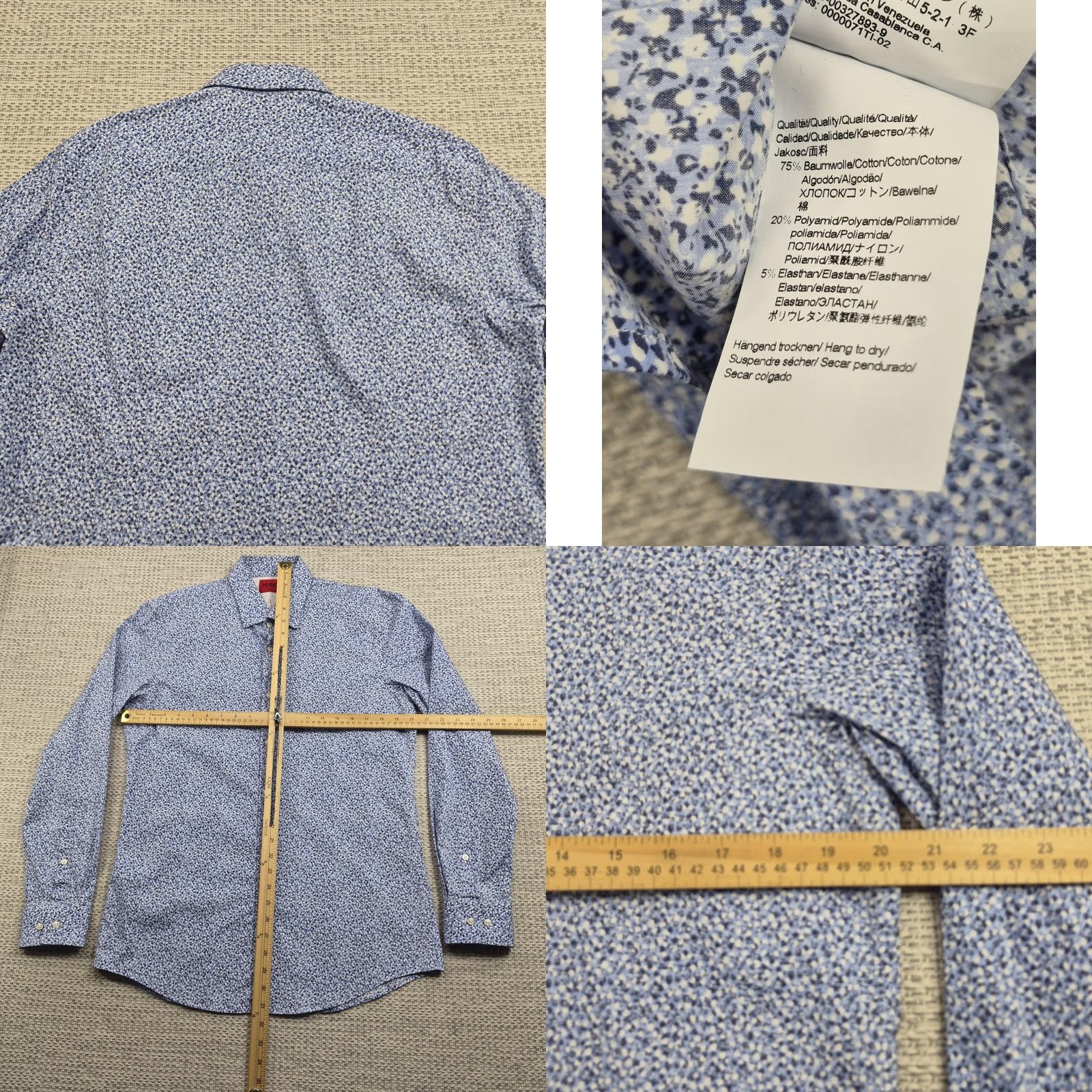 Hugo Boss HUGO BOSS Dress Shirt Mens 16 34/35 Blue Floral Slim Fit Stretch Long Sleeve Size 42R - 8 Thumbnail