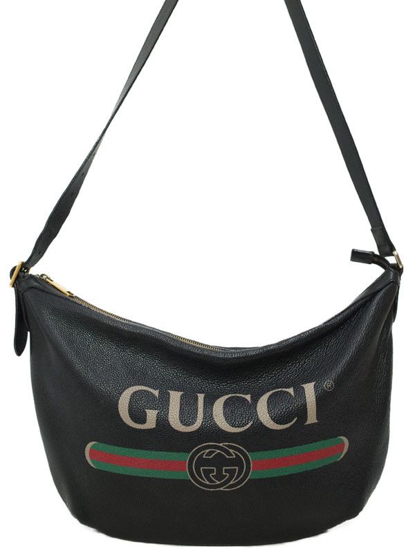 image of Gucci Gucci Print Half Moon Hobo Bag Shoulder Bag in Black, Women's
