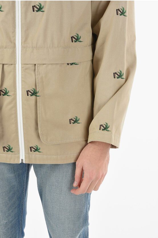 Palm Angels o1y0325 Logo Hooded Jacket in Beige Size US M / EU 48-50 / 2 - 2 Thumbnail
