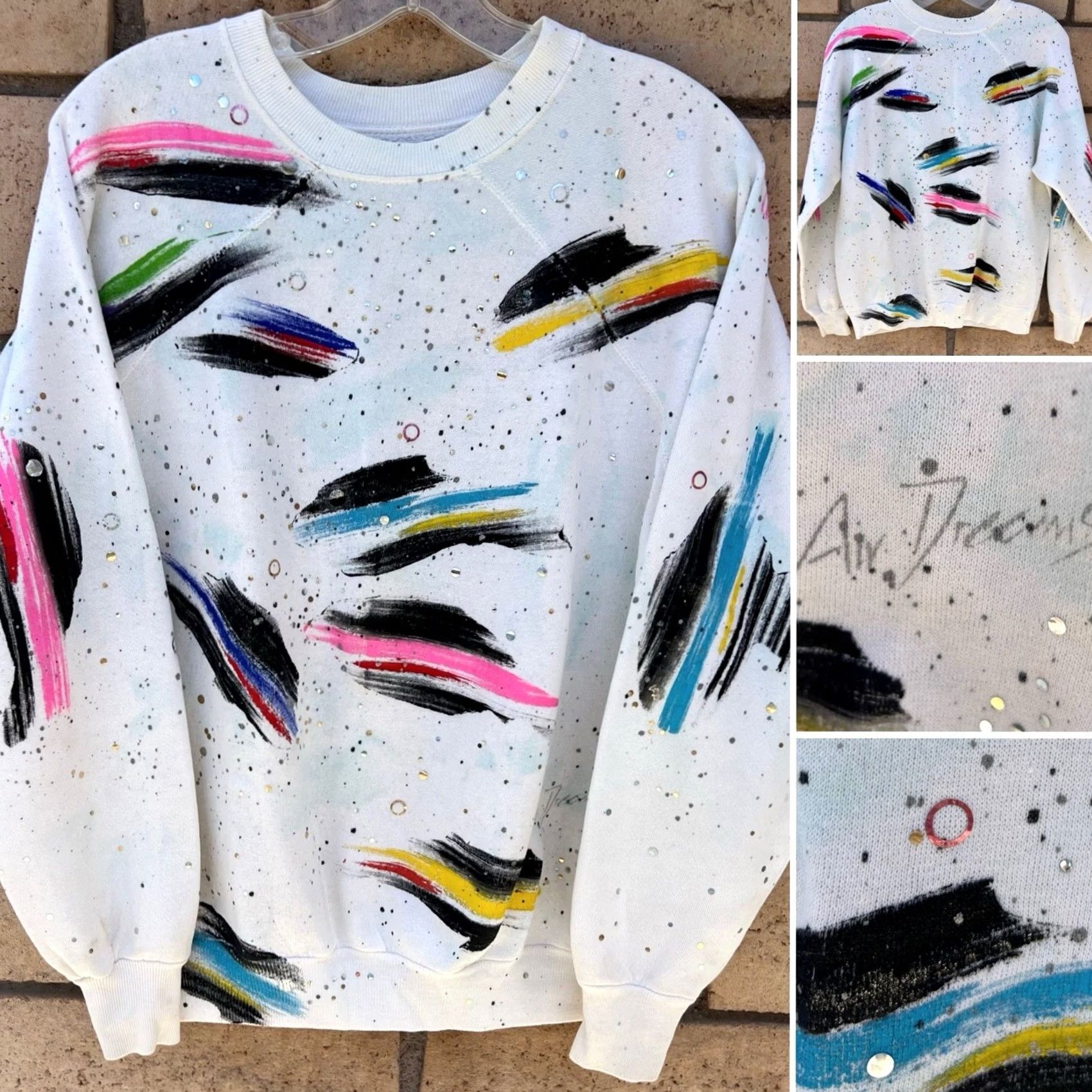 Vintage VINTAGE Air Dreams Shirt Unisex Adults One Size White Cotton Blend Crew Neck Pullover 80s Art Raglan Sweatshirt Abstract Paint Splatter Wearable Art Size US M / EU 48-50 / 2 - 2 Thumbnail