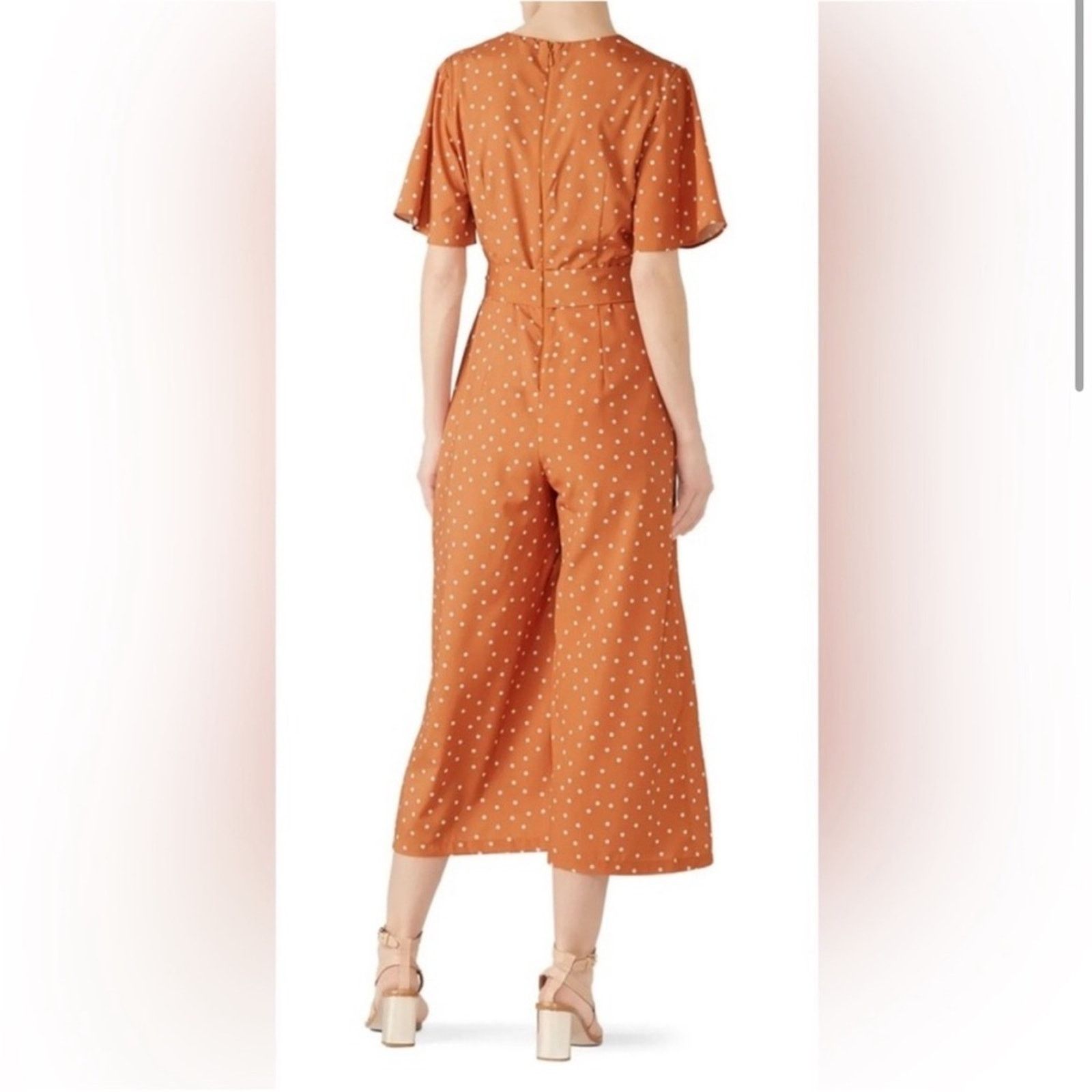 REVOLVE Stylestalker Laurel Orange White Polka Dot Cropped Jumpsuit Size 30" / US 8 / IT 44 - 2 Thumbnail