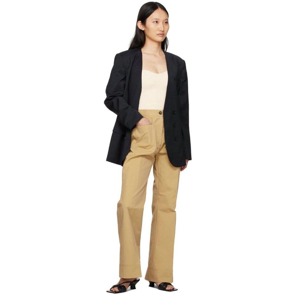 SSENSE DRAE Cotton Patch Pocket Flared Trousers Size M Womens Beige Size 30" / US 8 / IT 44 - 4 Thumbnail
