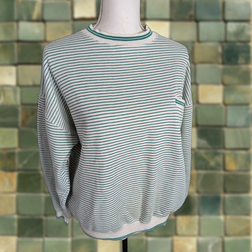 Vintage VINTAGE 90s Sweatshirt Jumper Colour Block Stripe Pullover Women M Grey White Crew Neck Sports Shirt/ sweater Size M / US 6-8 / IT 42-44 - 1 Thumbnail