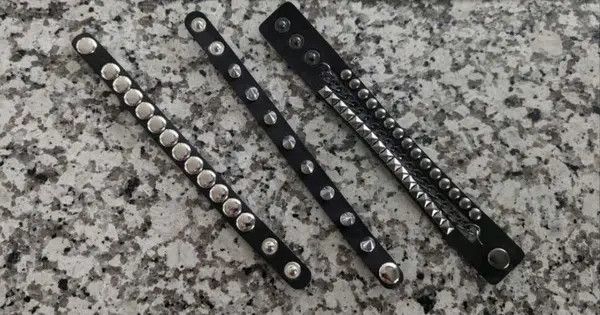 Leather Leather Cuff Bracelet Metal Studded Wristband Size ONE SIZE - 4 Thumbnail