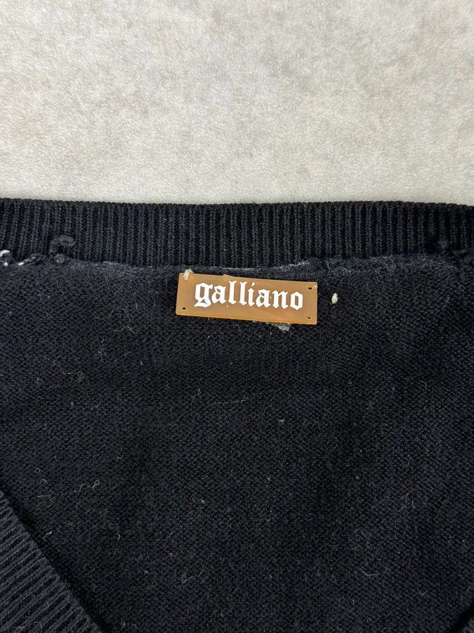 John Galliano 2010s John Galliano Black Eroded White Irregular V Neck Sweater Size US M / EU 48-50 / 2 - 8 Thumbnail