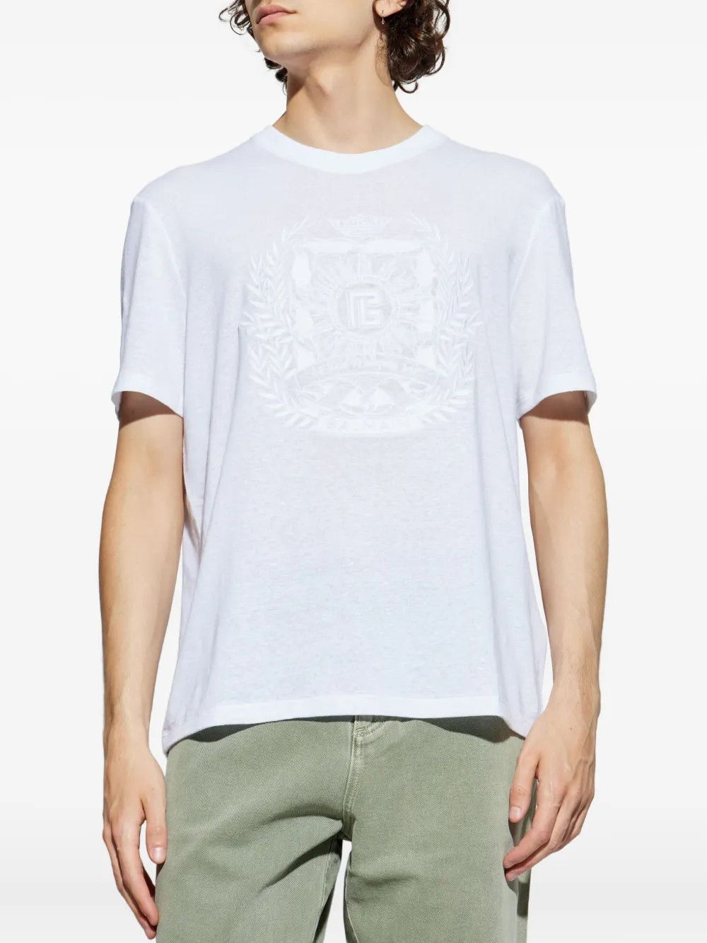 Balmain o1loc1c0526 Embroidered-Logo T-Shirt in White Size US M / EU 48-50 / 2 - 3 Thumbnail
