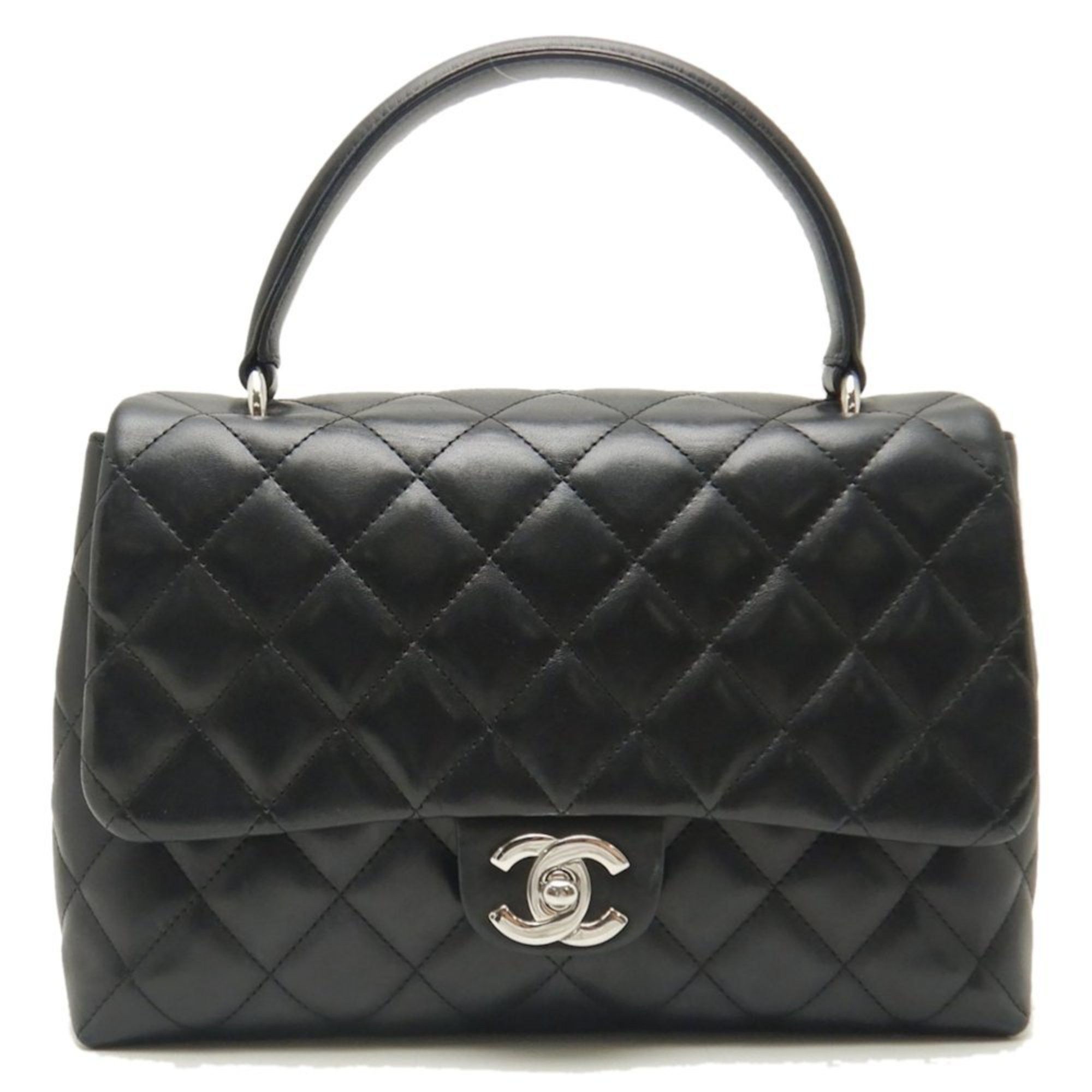 image of Chanel Top Handle Bag Handbag Matelasse Lambskin Black 251110, Women's