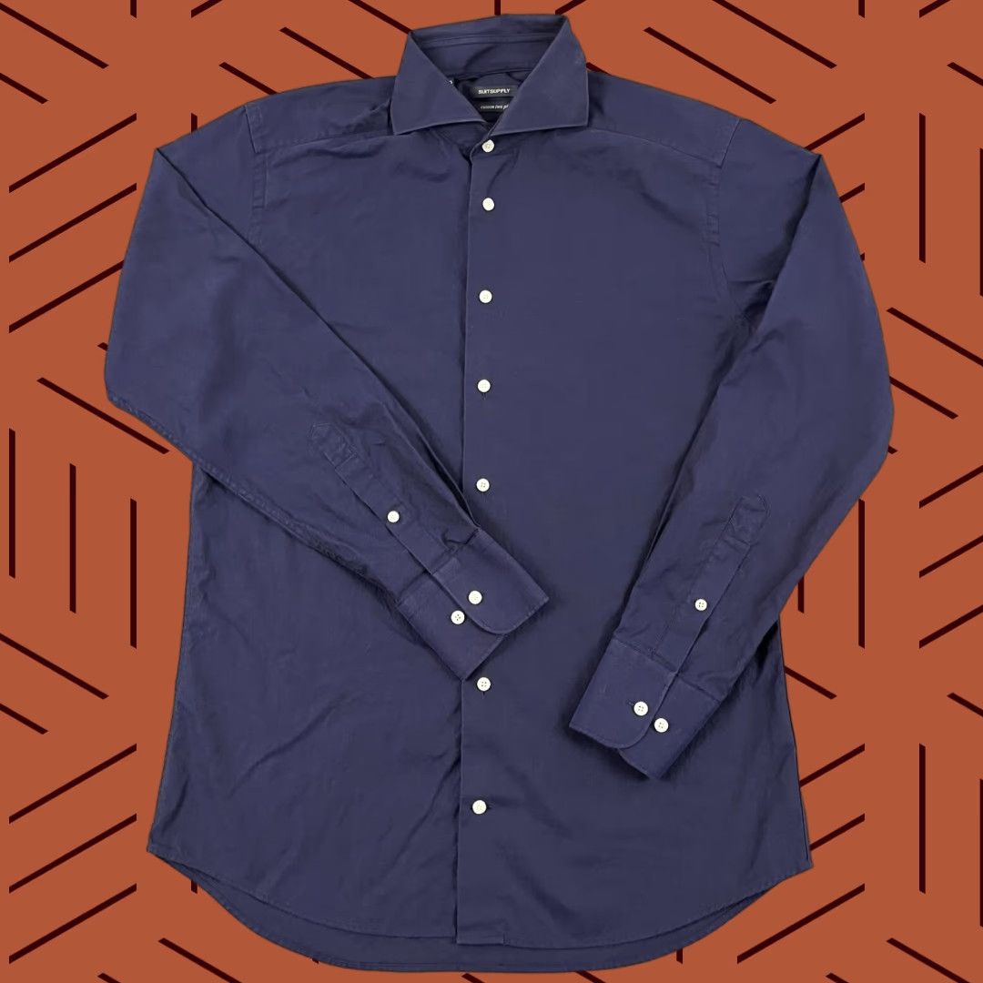 Suitsupply Suitsupply Shirt Mens Size 39 15.5 Blue Two-Ply Cotton Button Up Cutaway Dress Shirt Size 40R - 1 Thumbnail