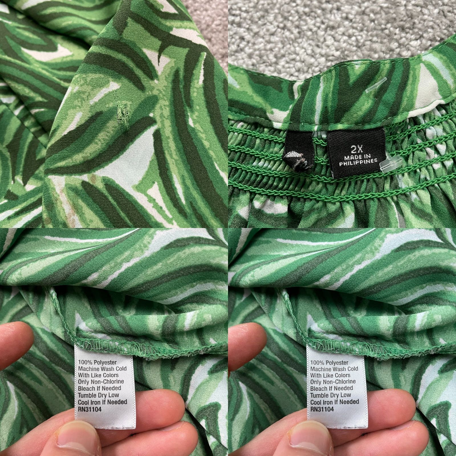 Vintage VINTAGE New Directions Tunic Blouse Womens 2XL Green Long Sleeve Tropical Casual Top Size XXL / US 16-18 / IT 52-54 - 8 Thumbnail