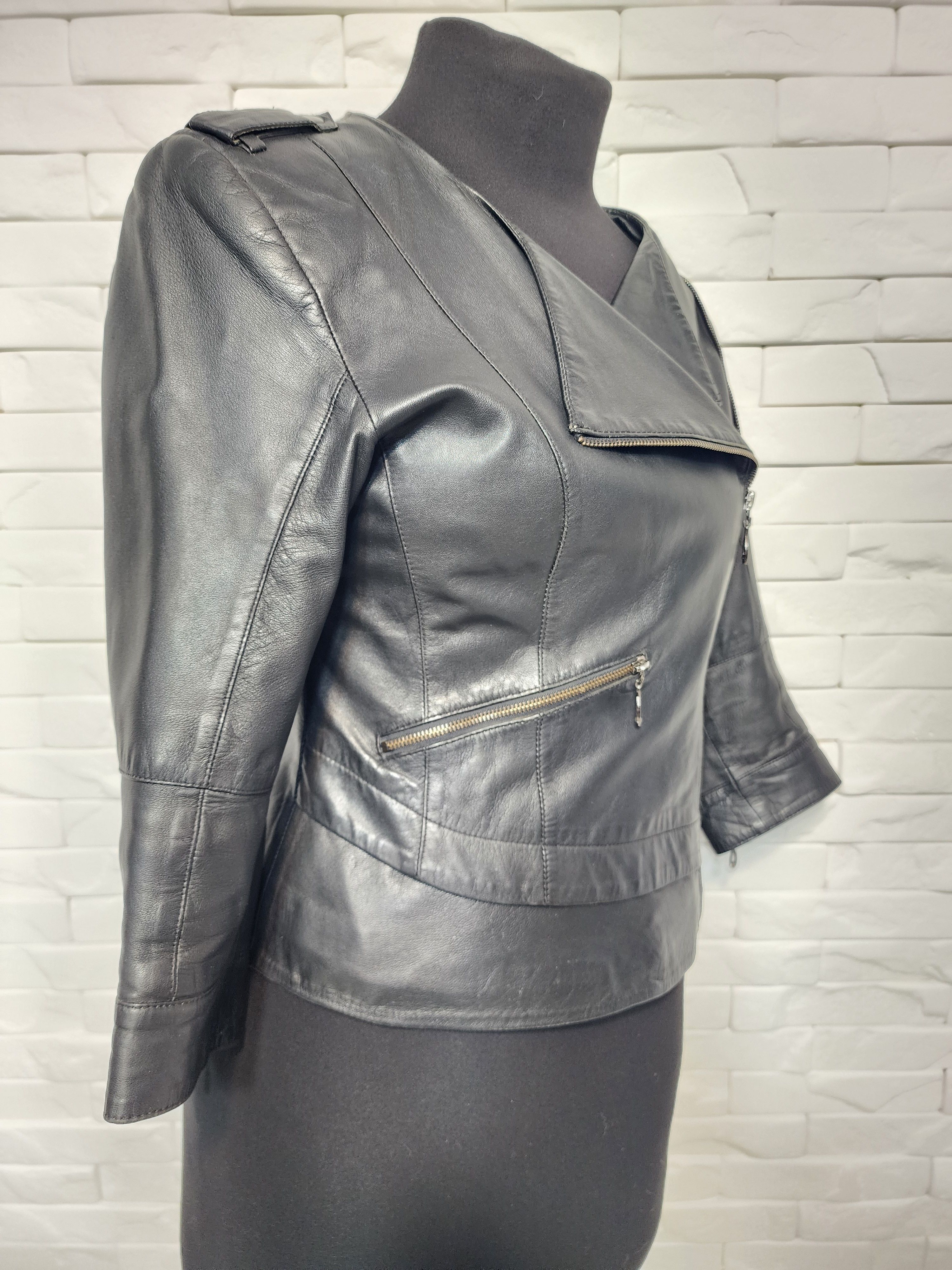 Designer Black Genuine Leather Jacket Size M / US 6-8 / IT 42-44 - 3 Thumbnail