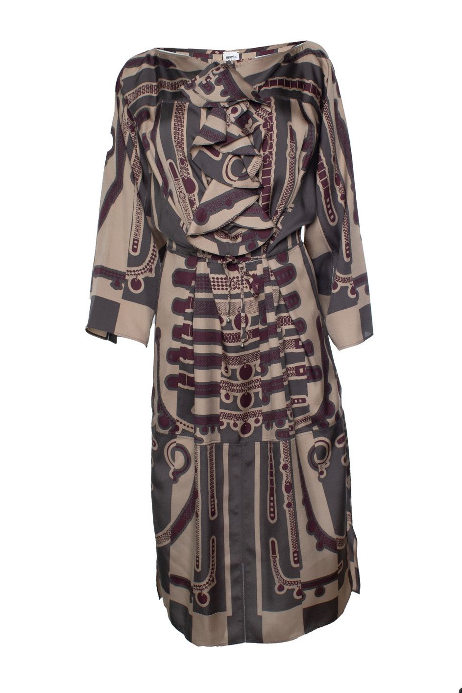 Hermes Hermes, silk ruffled midi dress with belt print Size S / US 4 / IT 40 - 1 Thumbnail