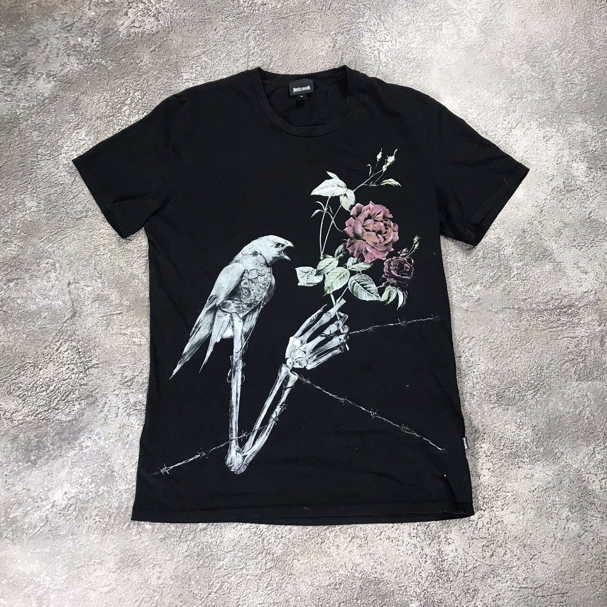 Vintage Y2K Just Cavalli Graphic Tee Bird Flower Streetwear