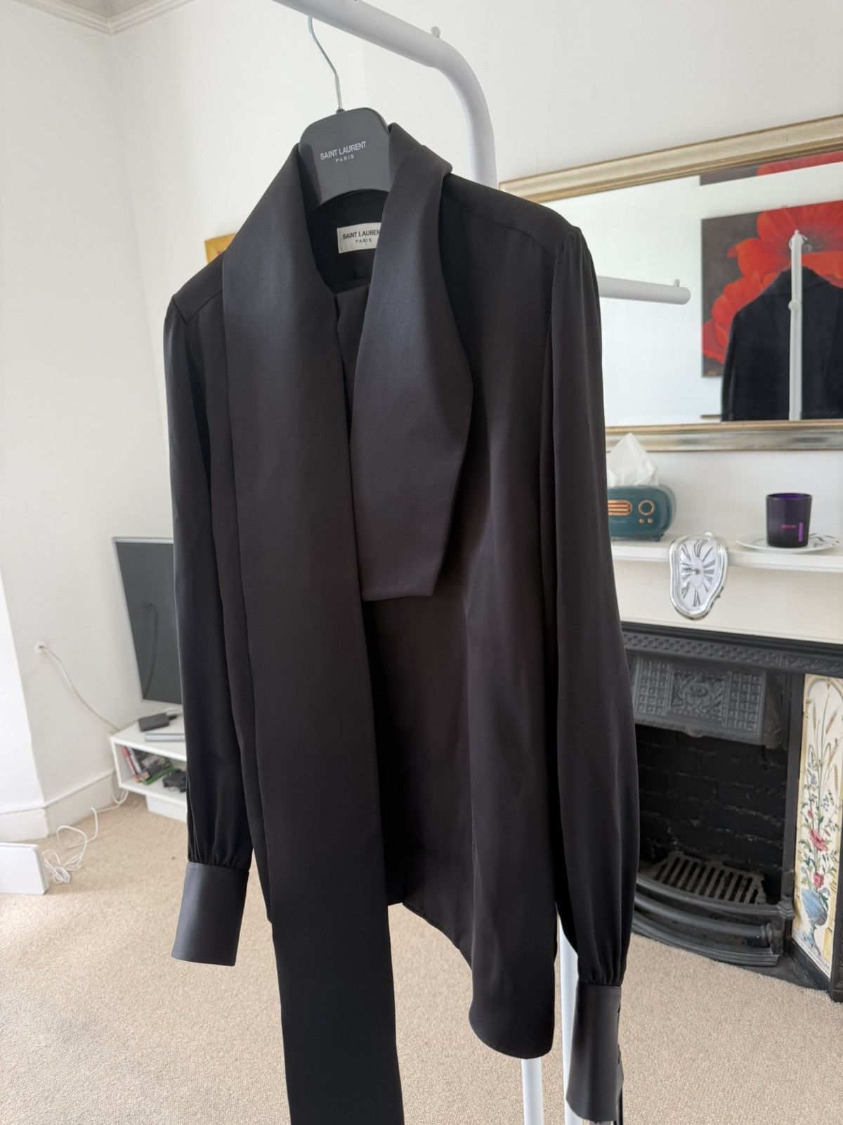 Saint Laurent Paris FW23 Saint Laurent Silk Lavalliere-Neck Shirt Noir Size US S / EU 44-46 / 1 - 3 Thumbnail