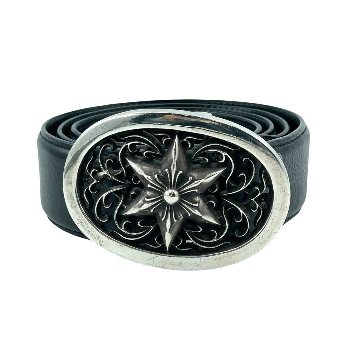 34inch Chrome Hearts Oval Star Buckle Leather Belt