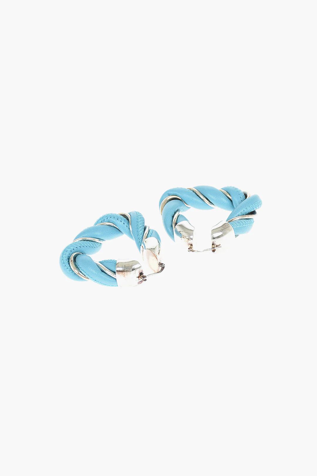 Bottega Veneta og1mm0426 Size: OS / Woven Leather Triangle Earrings in Blue Size ONE SIZE - 2 Thumbnail