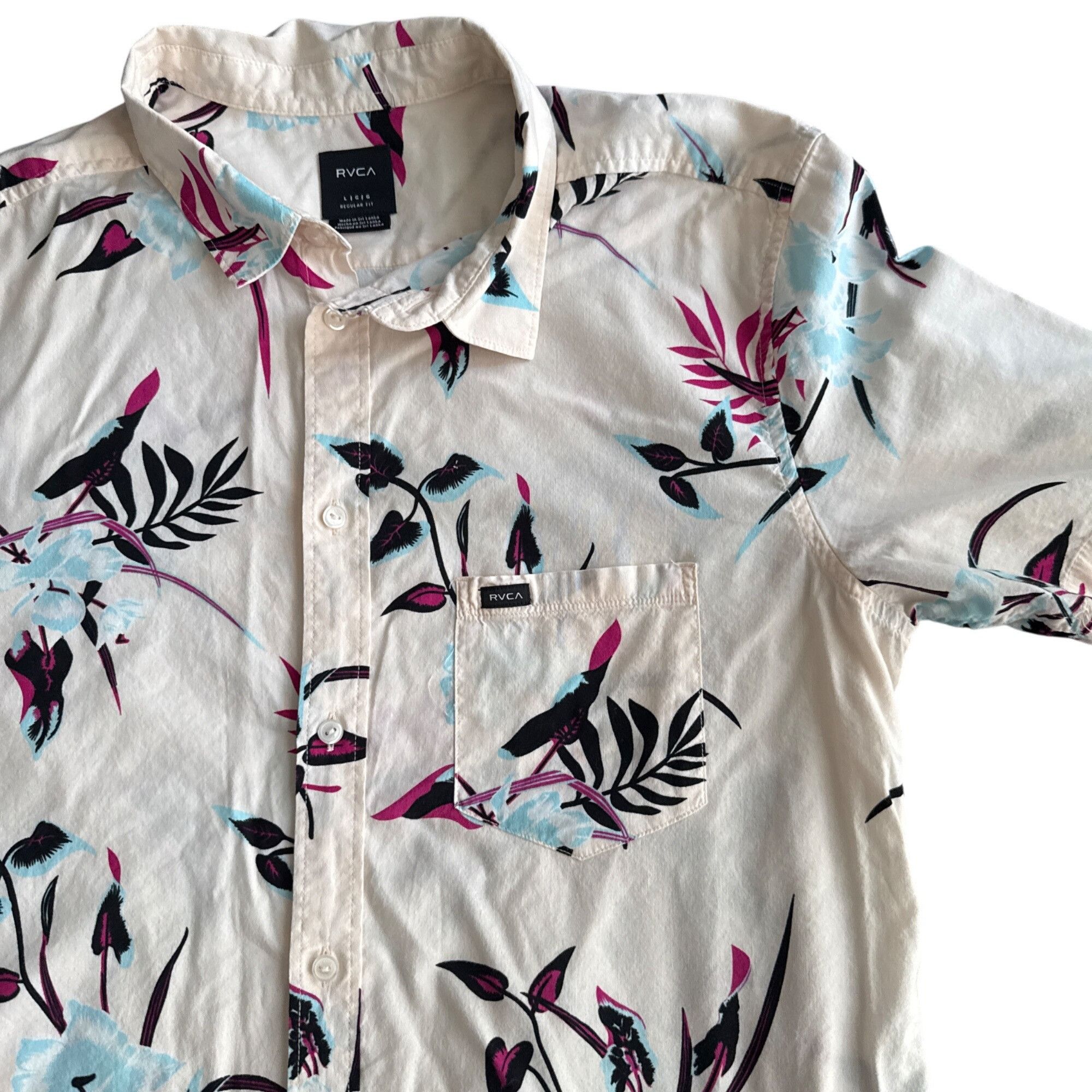 RVCA Rvca Mens Floral Print Short Sleeve Button-Up Shirt L/G Regu Size US L / EU 52-54 / 3 - 2 Thumbnail