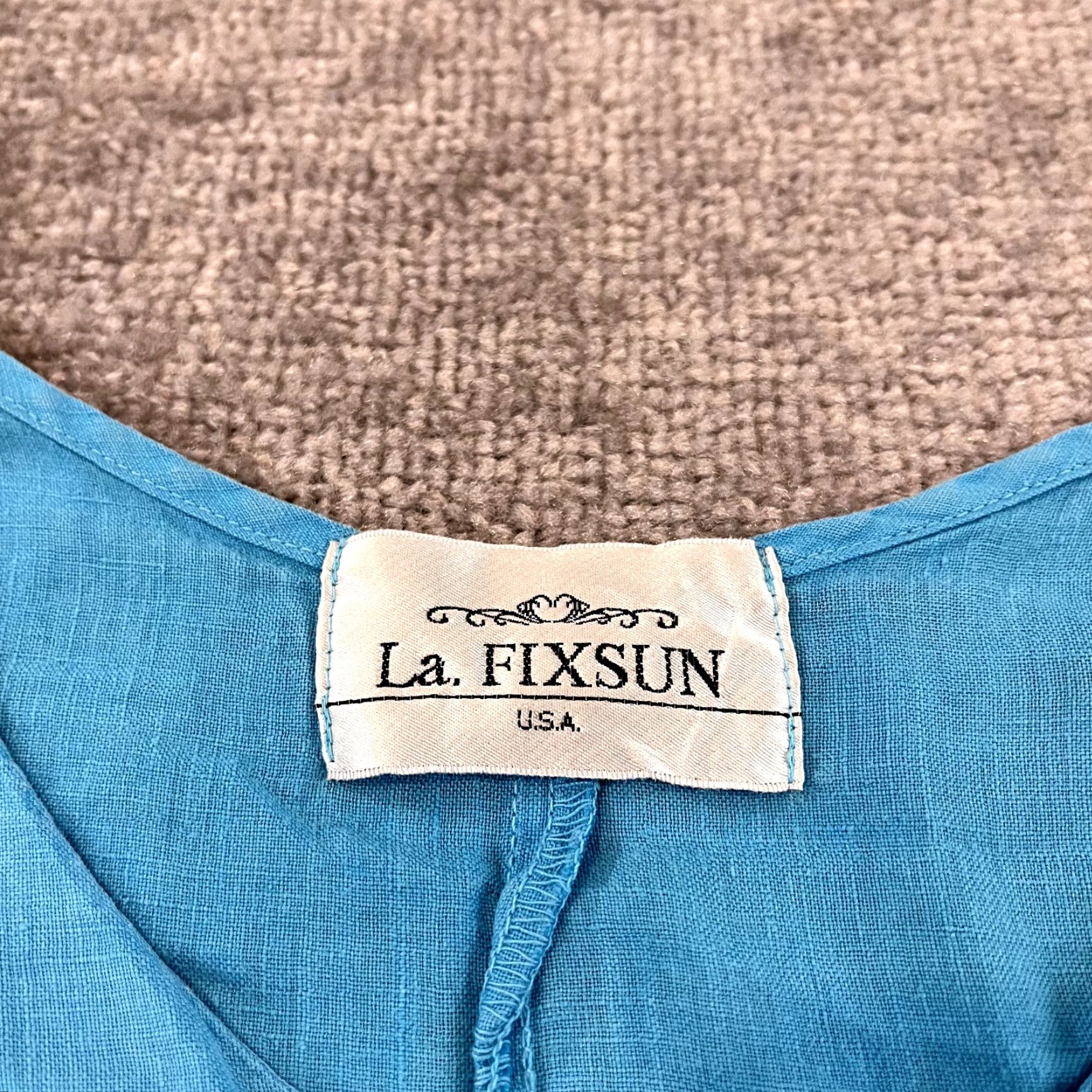 Vintage LA. FIXSUN Shirt Women Medium Blue 100% Linen Tiered Lagenlook Blouse 3/4 Sleeve Size M / US 6-8 / IT 42-44 - 2 Thumbnail