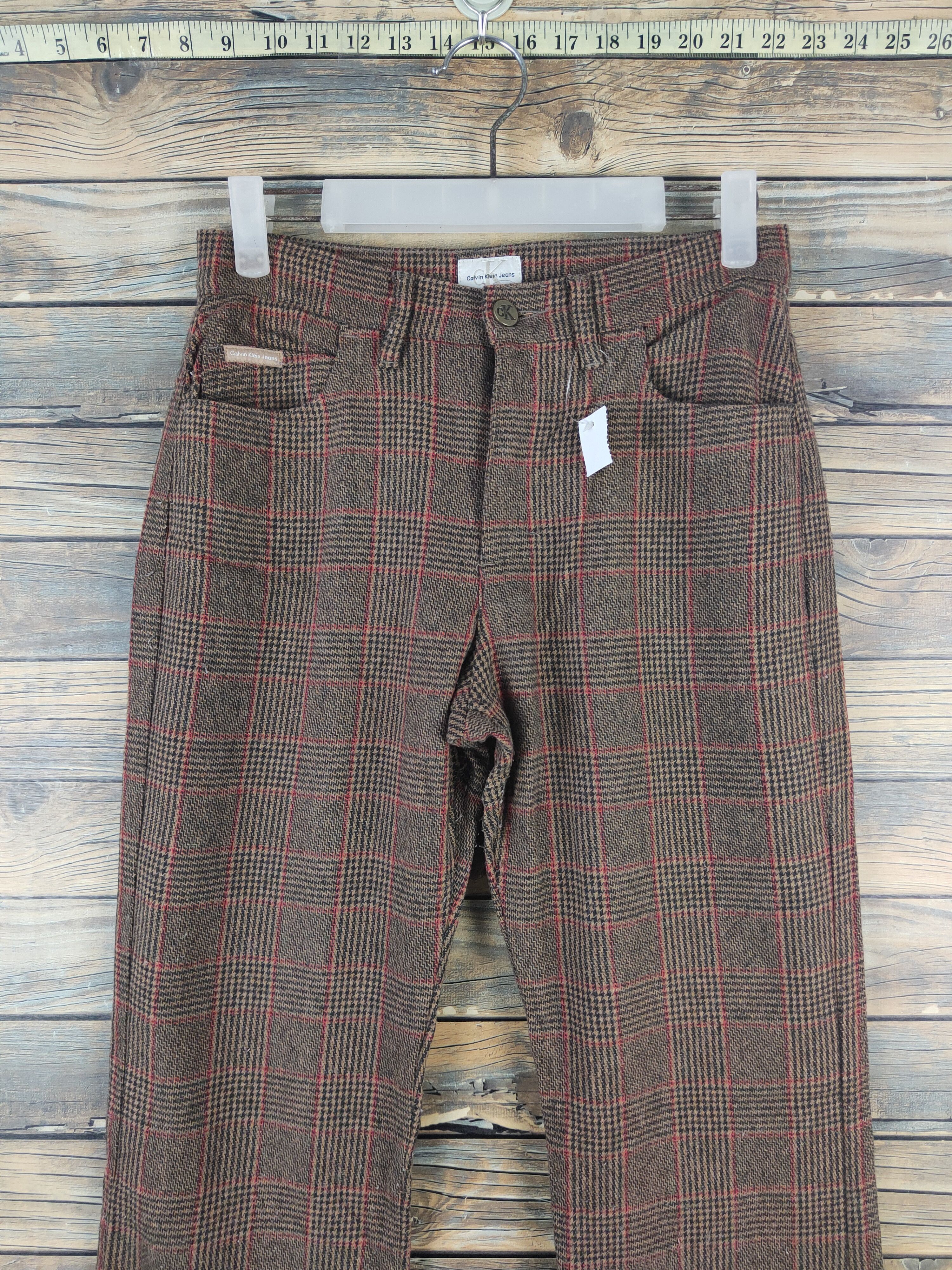 Calvin Klein DL Calvin Klein Brown checkered Wool Casual Pants #701 Size US 27 - 2 Thumbnail