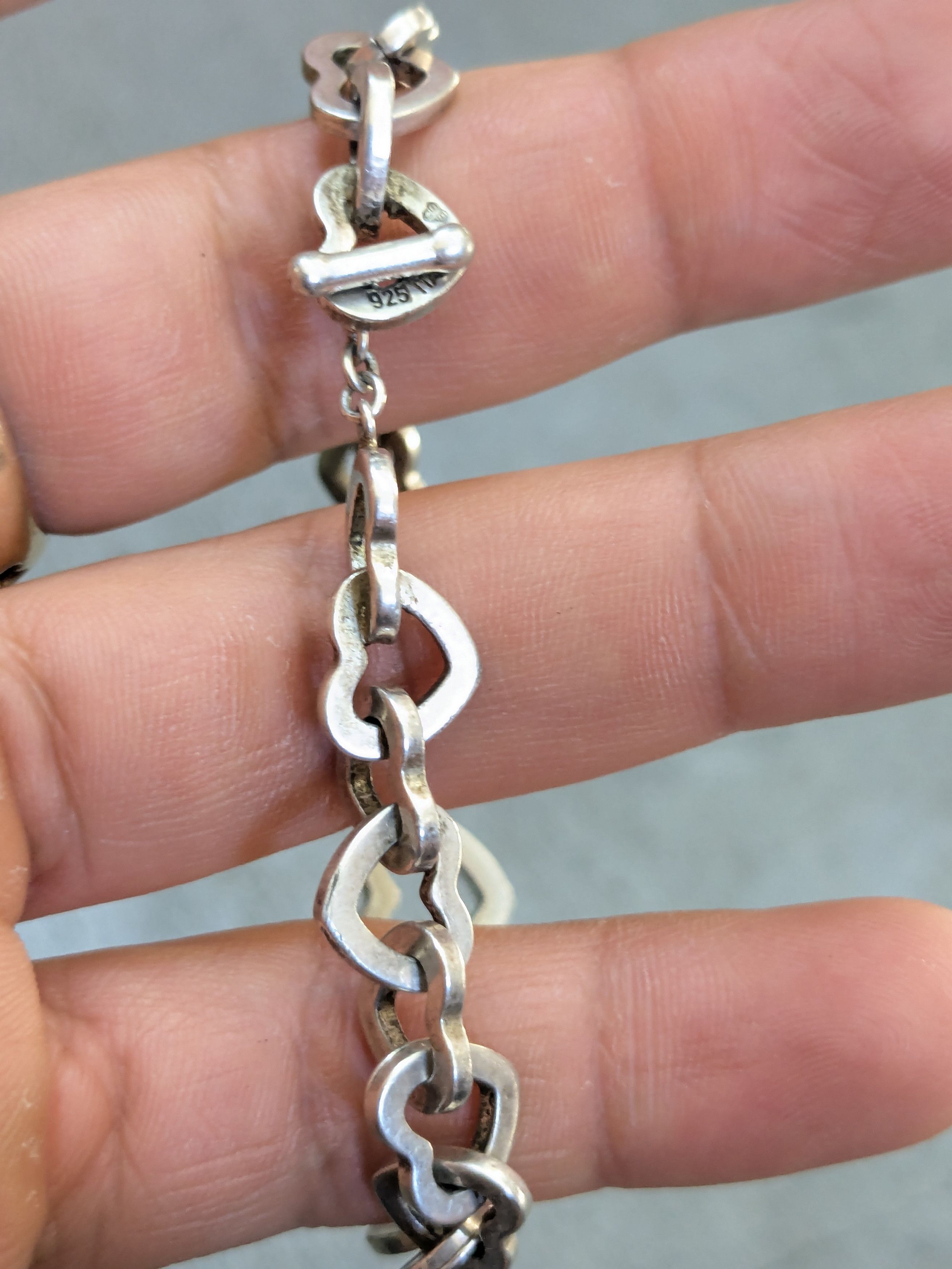 Jewelry Vintage Sterling Silver Bracelet Heart Link Chain Italy Size ONE SIZE - 13 Thumbnail