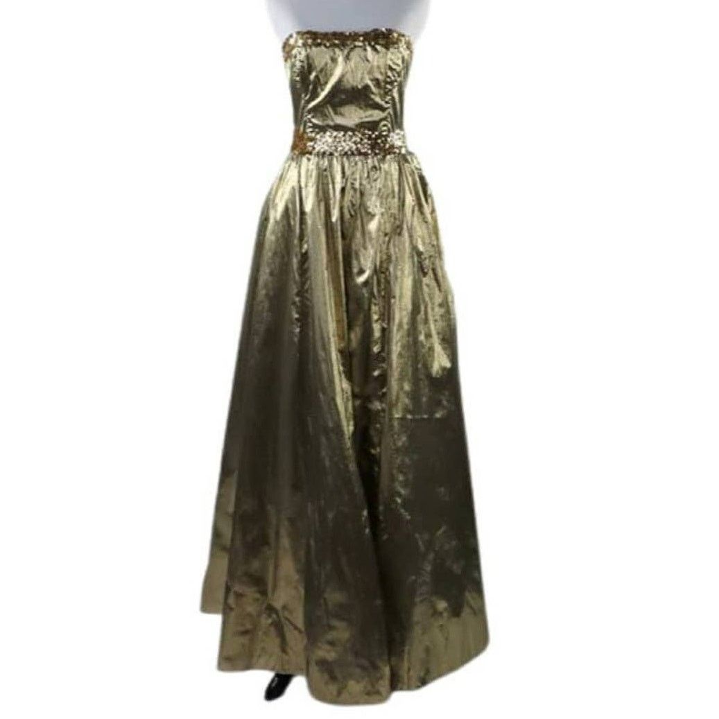 image of Vintage 1980S Xs Metallic Gold Strapless Gunne Sax Dress Sequin Belt, Women's