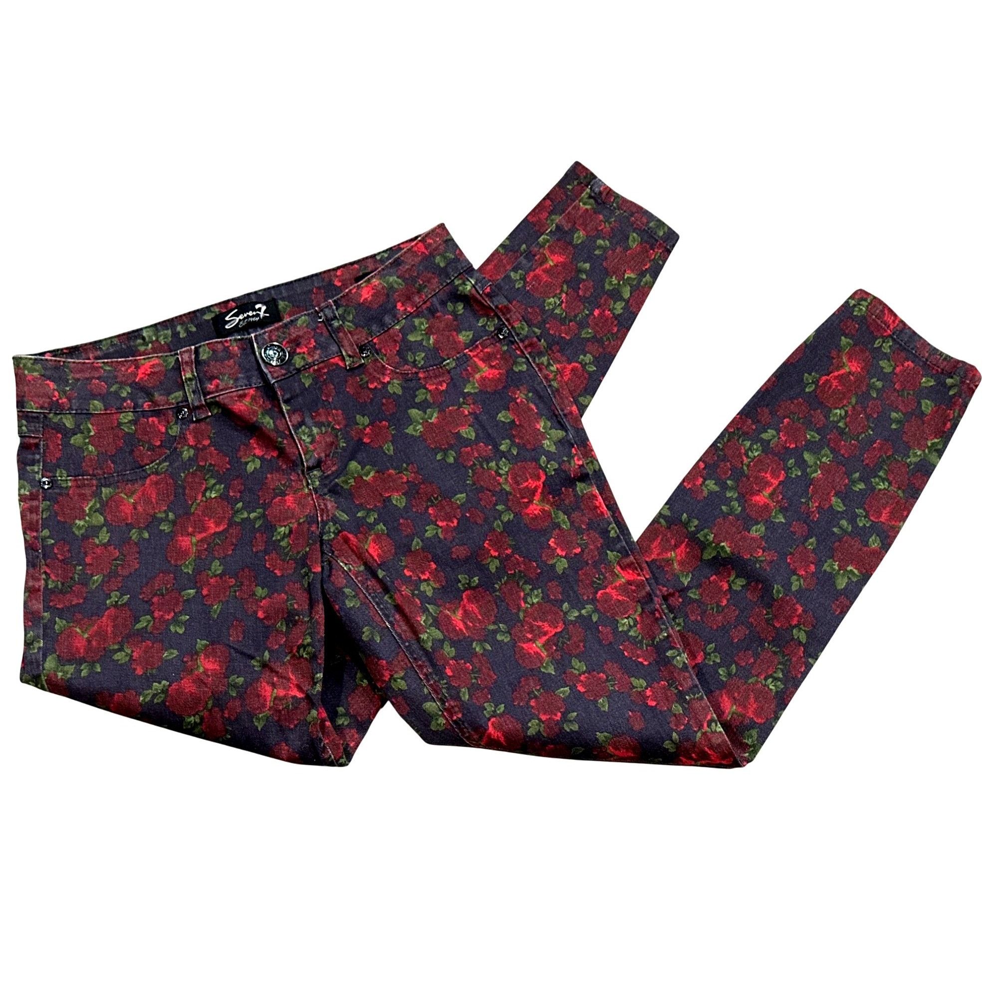 Seven 7 Seven7 Skinny Stretch Bold Floral Print Mid High Rise Jean Y Size 30" / US 8 / IT 44 - 12 Thumbnail