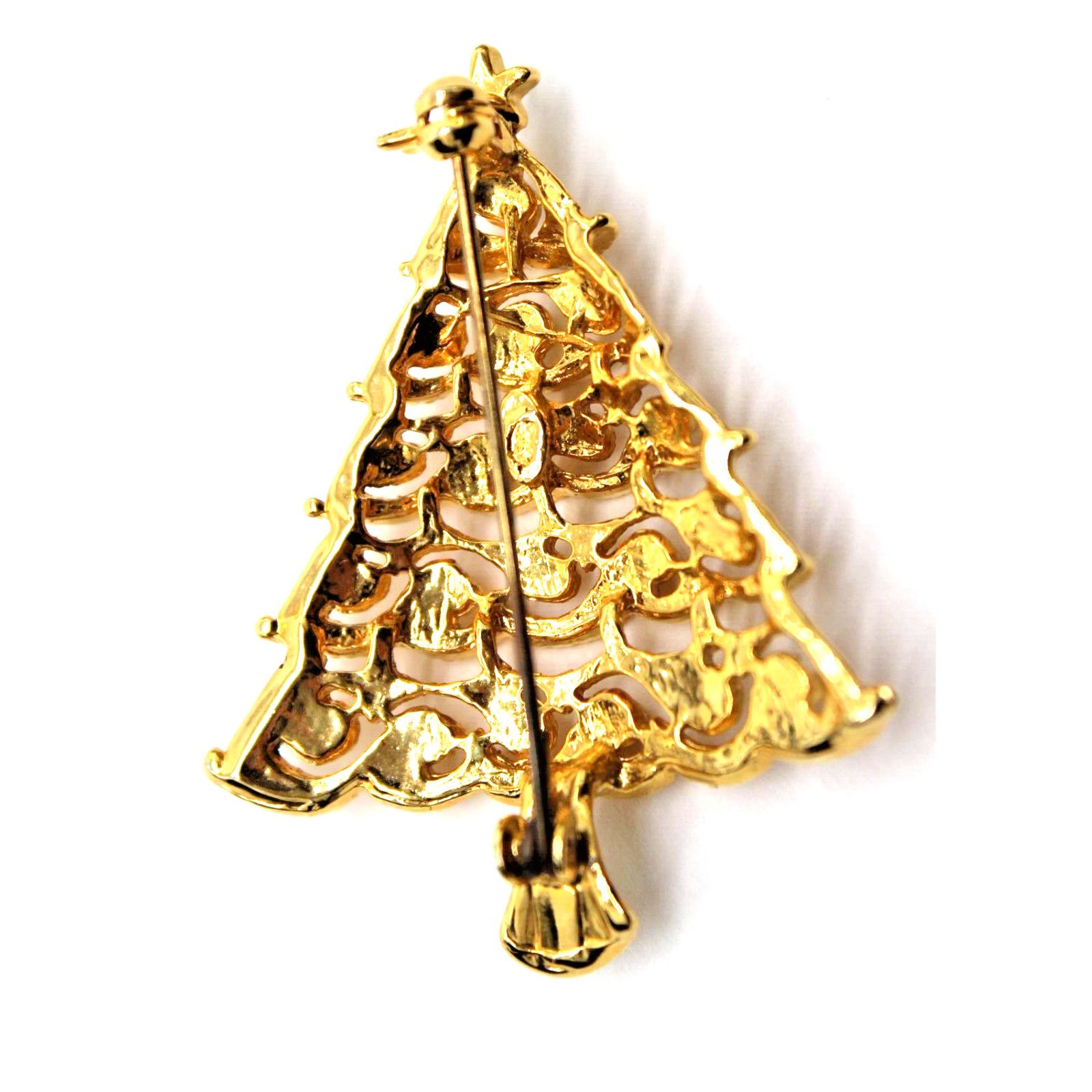 Other Christmas Tree Brooch Gold Tone Multi Color Tiny Rhinestones Size ONE SIZE - 2 Thumbnail