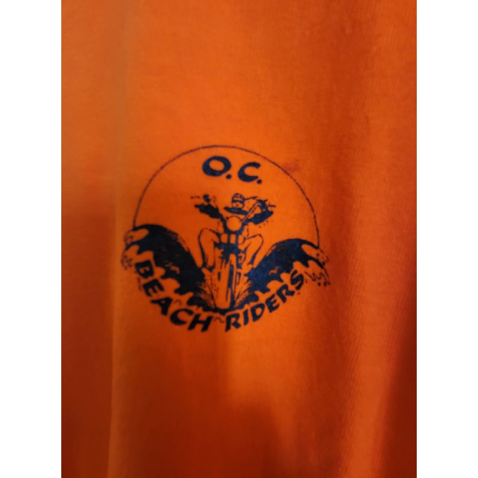 Gildan VINTAGE Ocean City Beachriders Biker T Shirt 2XL Orange Gildan 100% Cotton Short Sleeve Crew Neck Graphic Tee Double-Sided Mens Size US XXL / EU 58 / 5 - 2 Thumbnail
