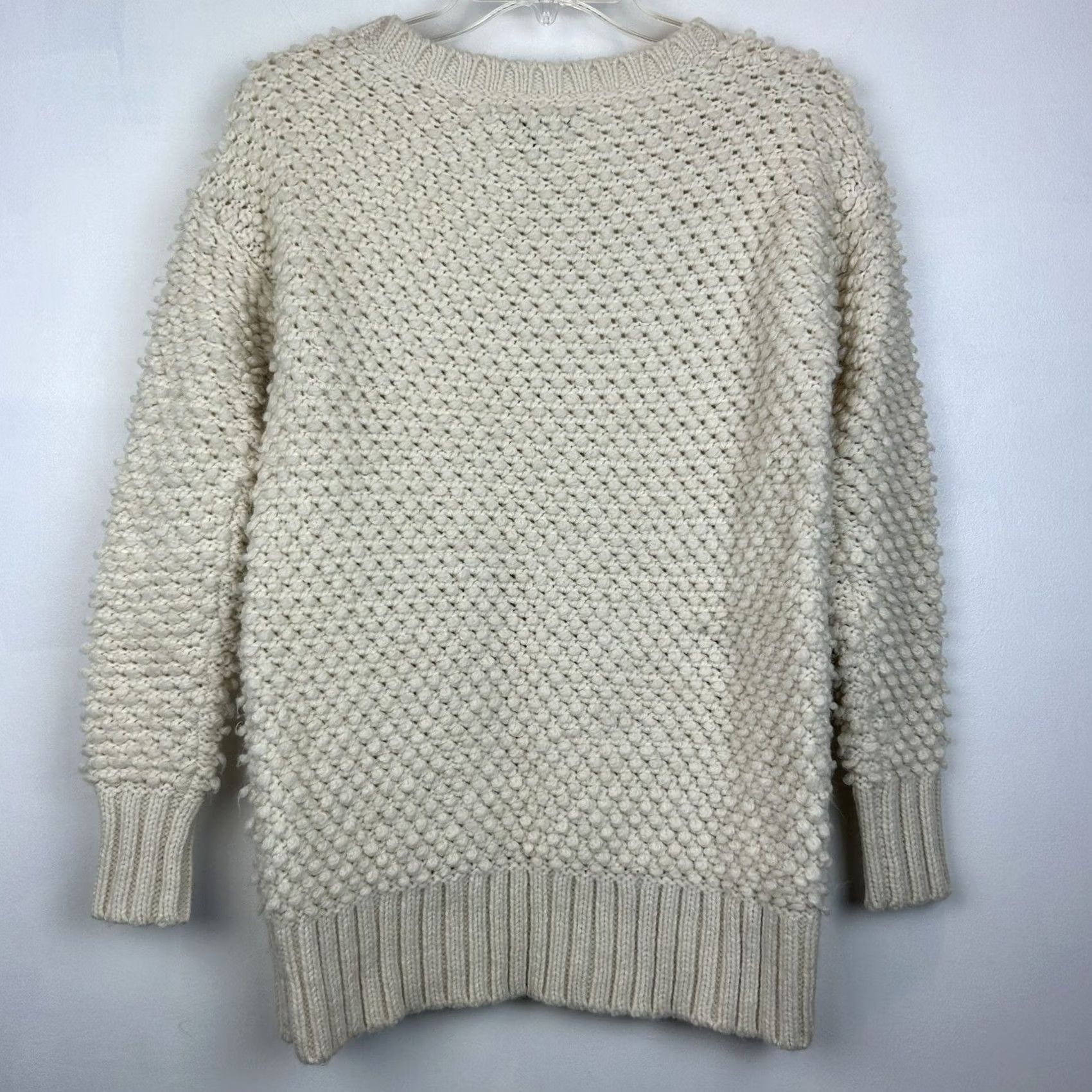Vintage American Eagle Sweater Womens XS Oversized Knit Pullover Ivory Acrylic Wool Fisherman Casual Crew Neck Long Sleeve Solid Modern Capsule Size XS / US 0-2 / IT 36-38 - 2 Thumbnail