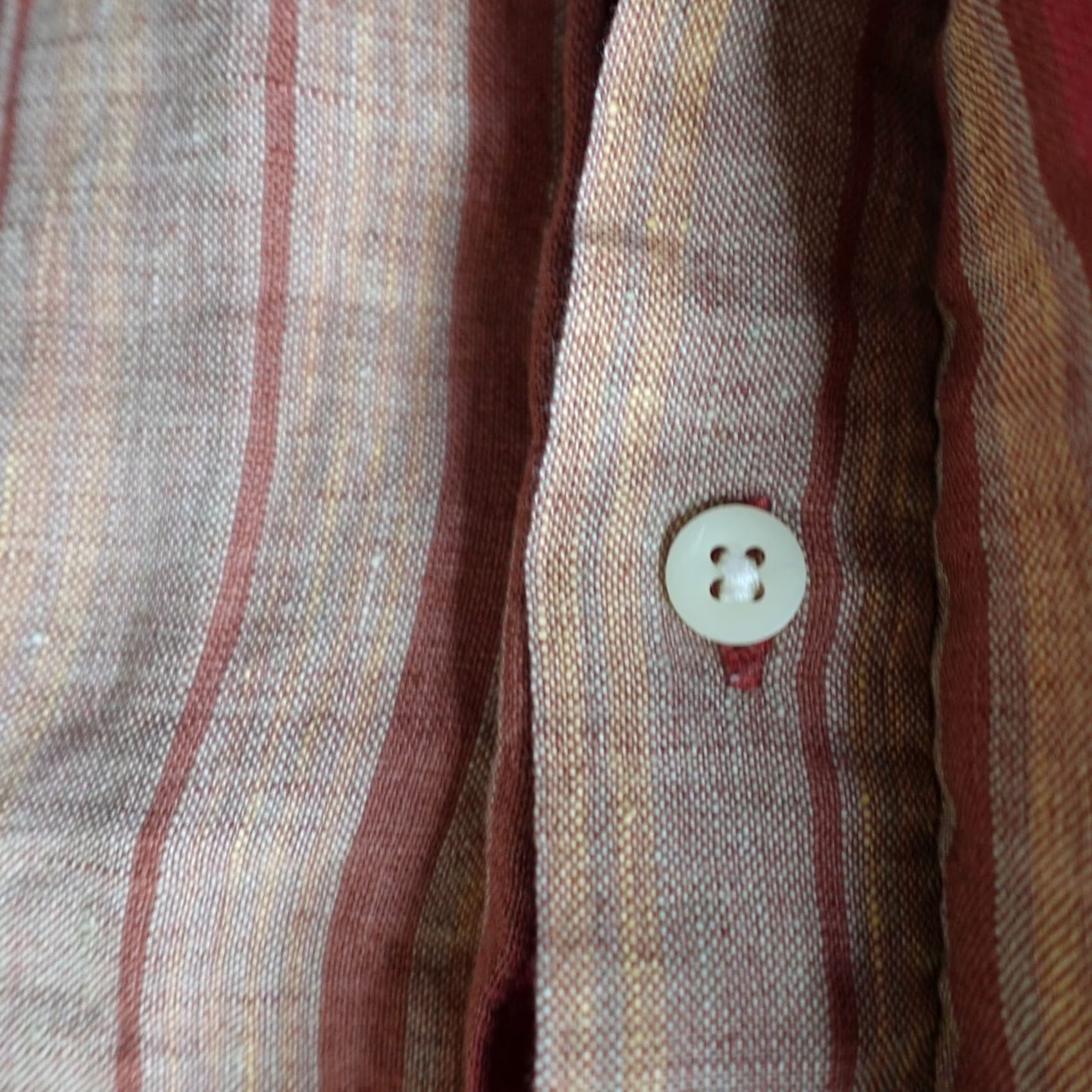 Vintage Structure Mens Shirt Medium Orange Striped Band Collar Linen Button-Up Size US M / EU 48-50 / 2 - 4 Thumbnail