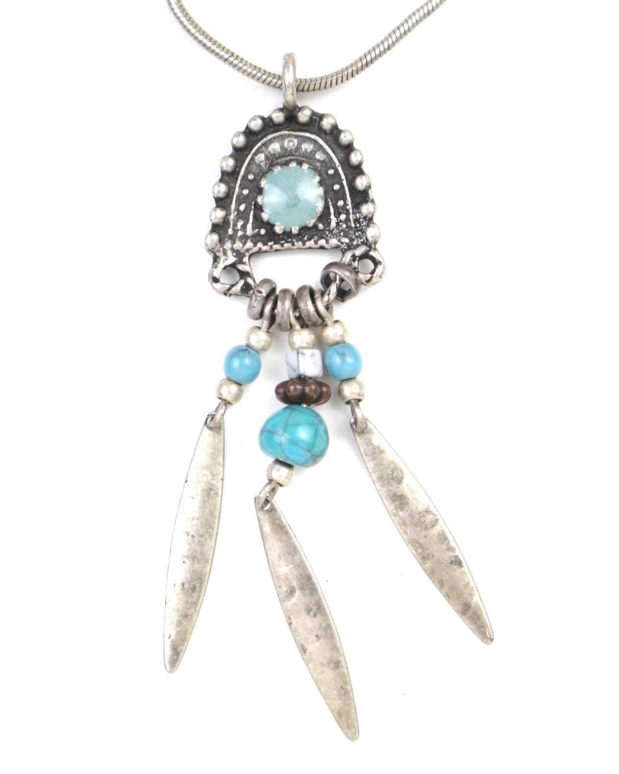 Vintage 2000S JAPANESE MADE TRIBAL TURQUOISE DANGLE PENDANT NECKLACE Size ONE SIZE - 2 Thumbnail