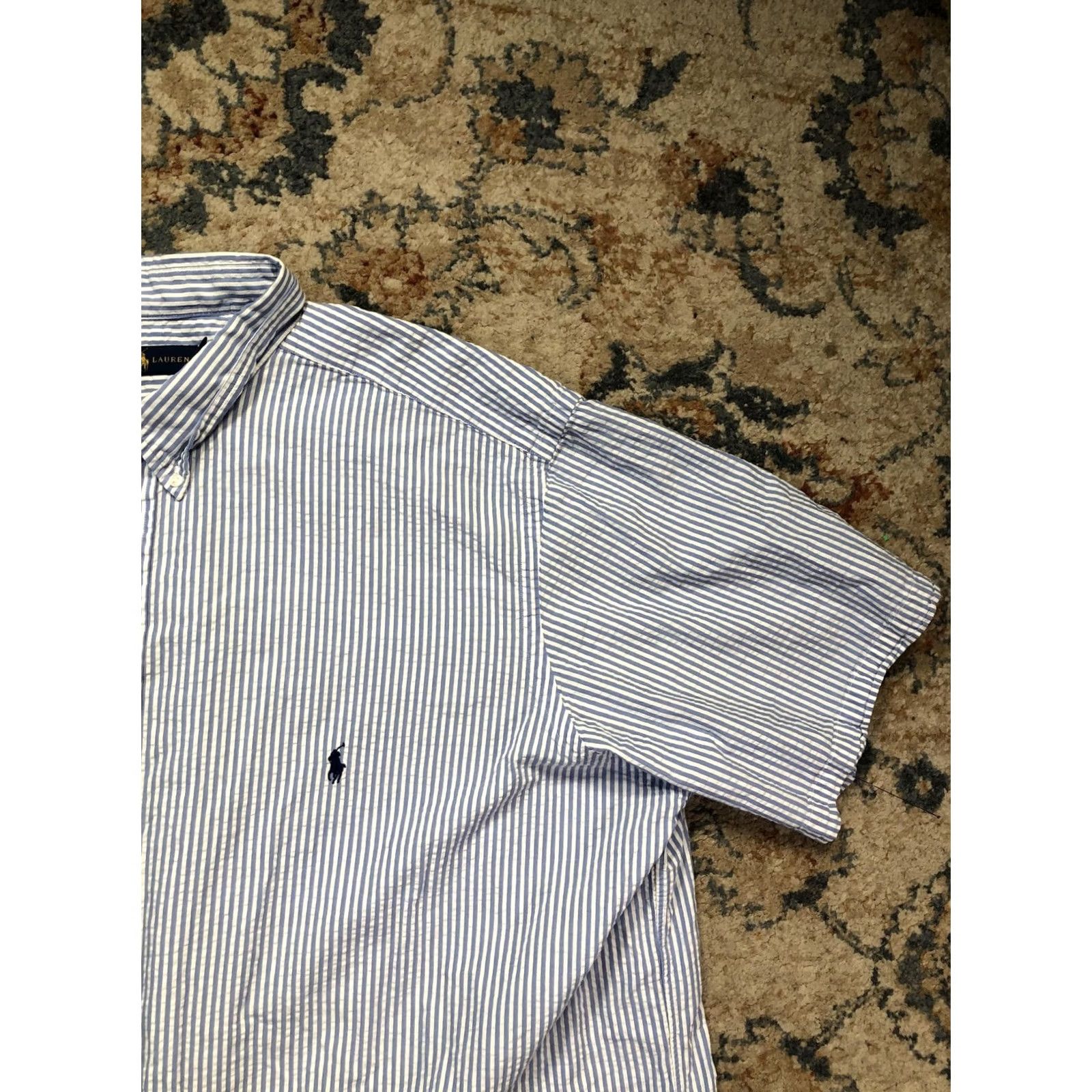 Ralph Lauren VINTAGE Ralph Lauren Shirt Mens Big 3X Blue Stripe Short Sleeve Button-Down Pony Logo Size US XXL / EU 58 / 5 - 4 Thumbnail