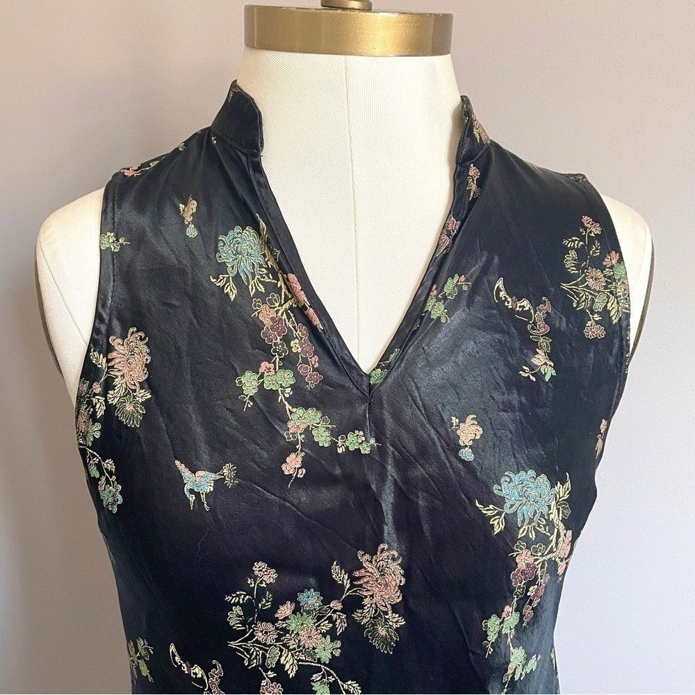 Vintage Vintage 90s Y2K Black Floral Brocade Chinese Bias Satin Top Size XS / US 0-2 / IT 36-38 - 3 Thumbnail